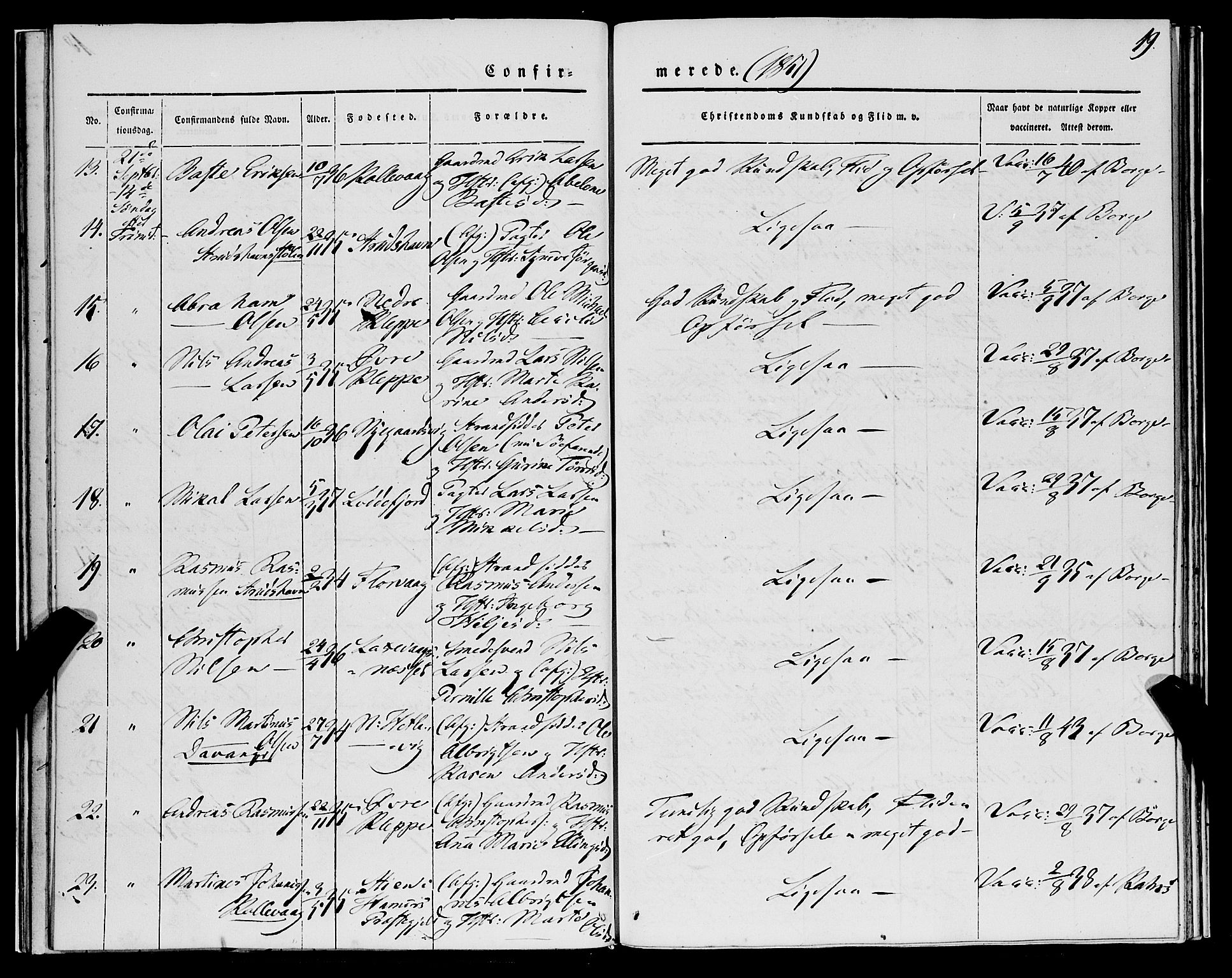 Askøy Sokneprestembete, SAB/A-74101/H/Ha/Haa/Haaa/L0010: Parish register (official) no. A 10, 1845-1854, p. 19
