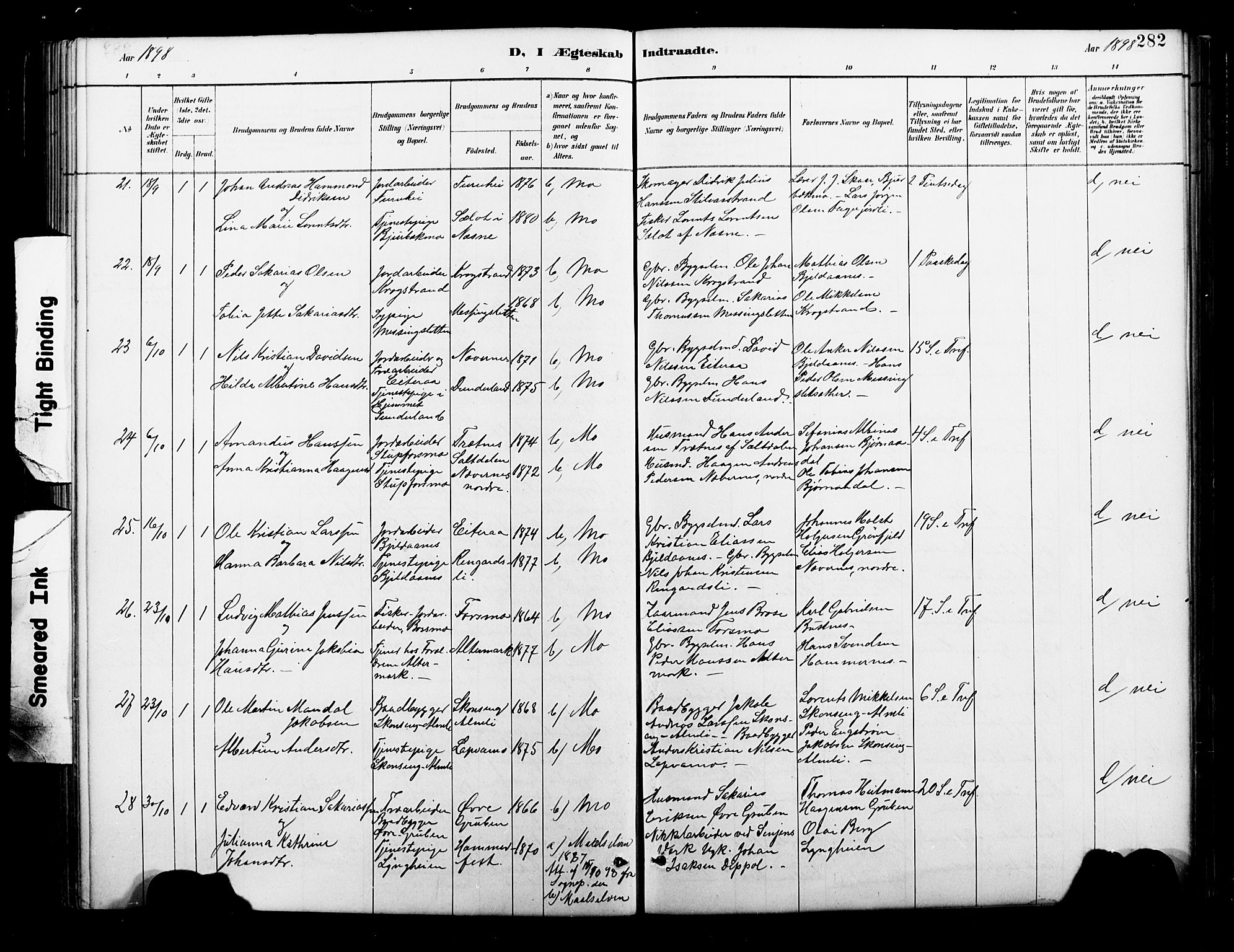 Ministerialprotokoller, klokkerbøker og fødselsregistre - Nordland, AV/SAT-A-1459/827/L0421: Parish register (copy) no. 827C10, 1887-1906, p. 282