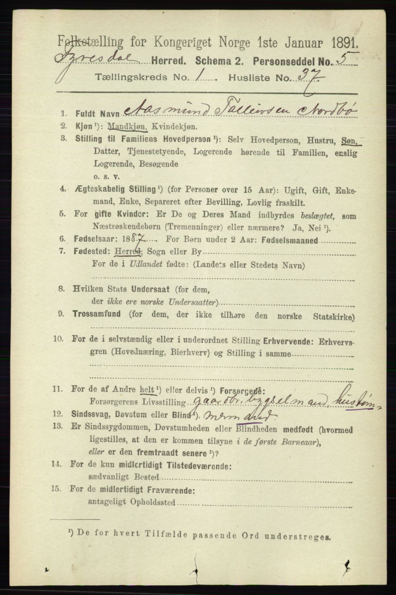 RA, 1891 census for 0831 Fyresdal, 1891, p. 252