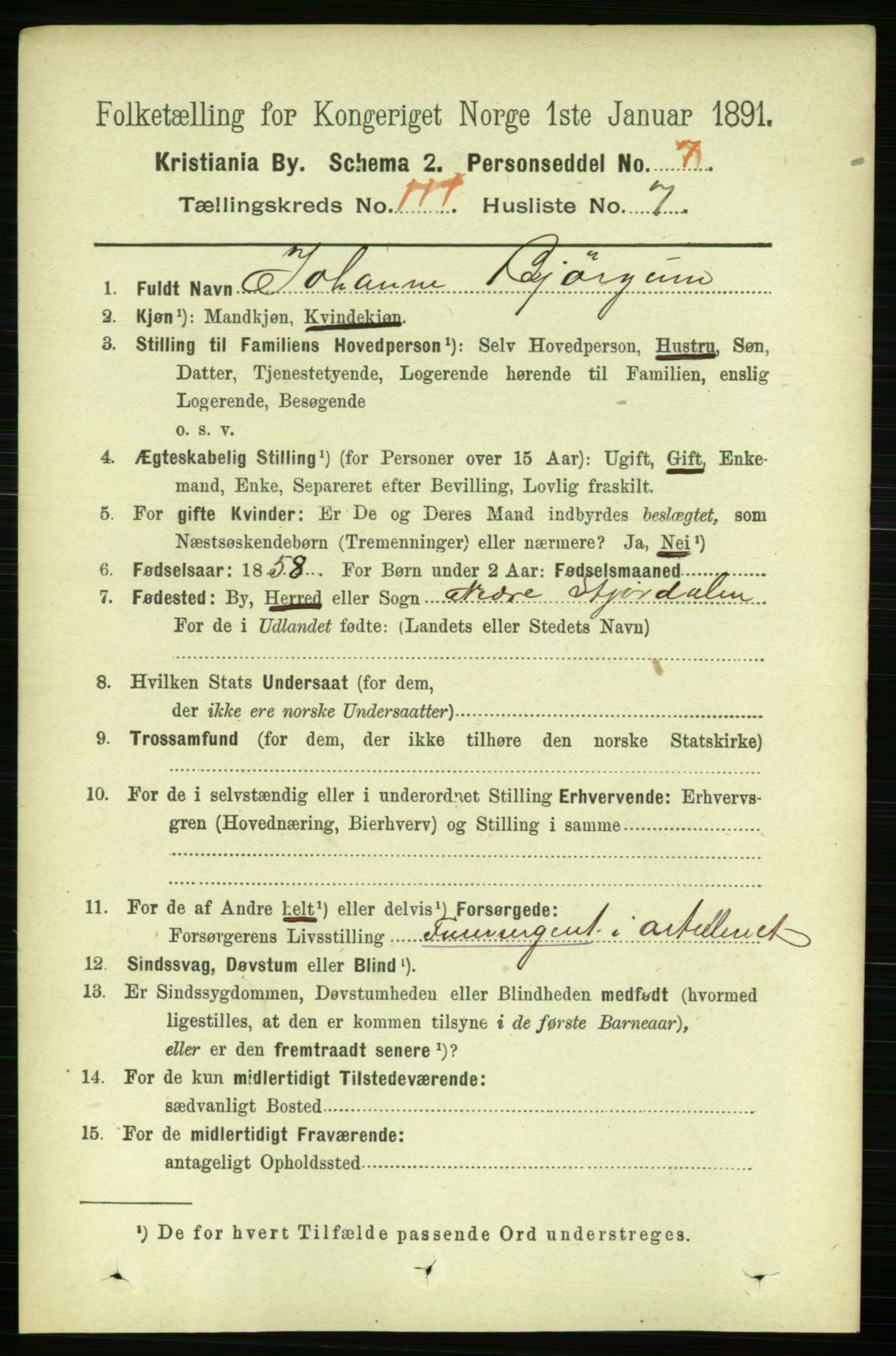 RA, 1891 census for 0301 Kristiania, 1891, p. 58108