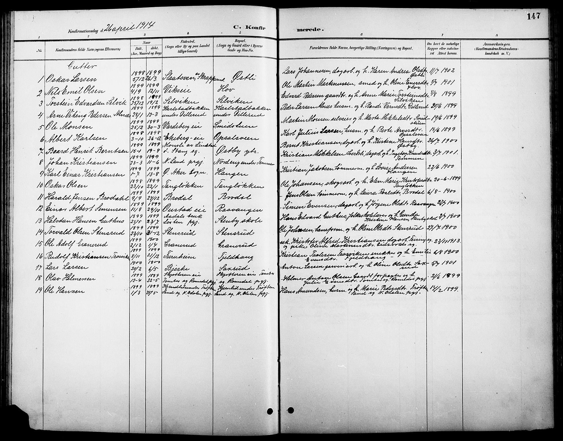 Stange prestekontor, SAH/PREST-002/L/L0011: Parish register (copy) no. 11, 1895-1917, p. 147