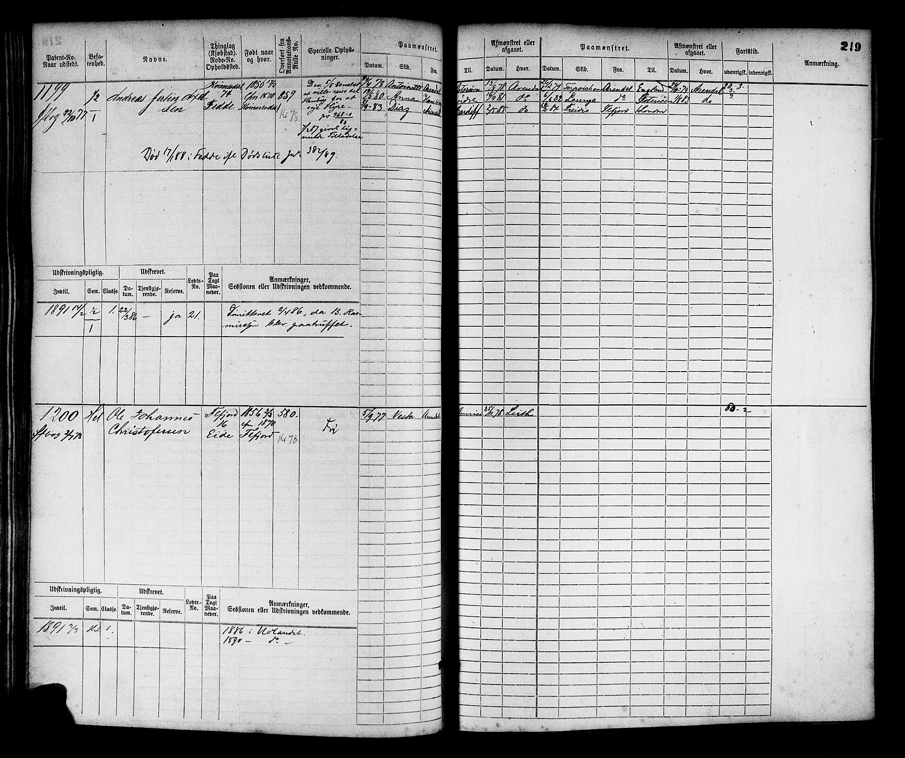 Flekkefjord mønstringskrets, AV/SAK-2031-0018/F/Fb/L0002: Hovedrulle nr 765-1514, N-5, 1868-1900, p. 222