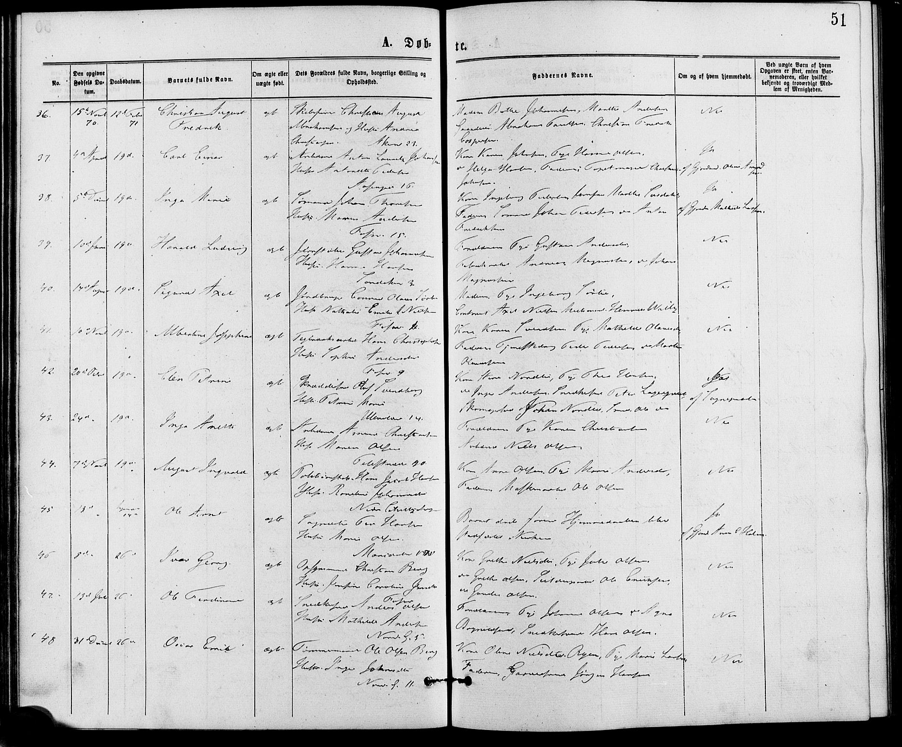 Gamle Aker prestekontor Kirkebøker, AV/SAO-A-10617a/G/L0003: Parish register (copy) no. 3, 1869-1874, p. 51