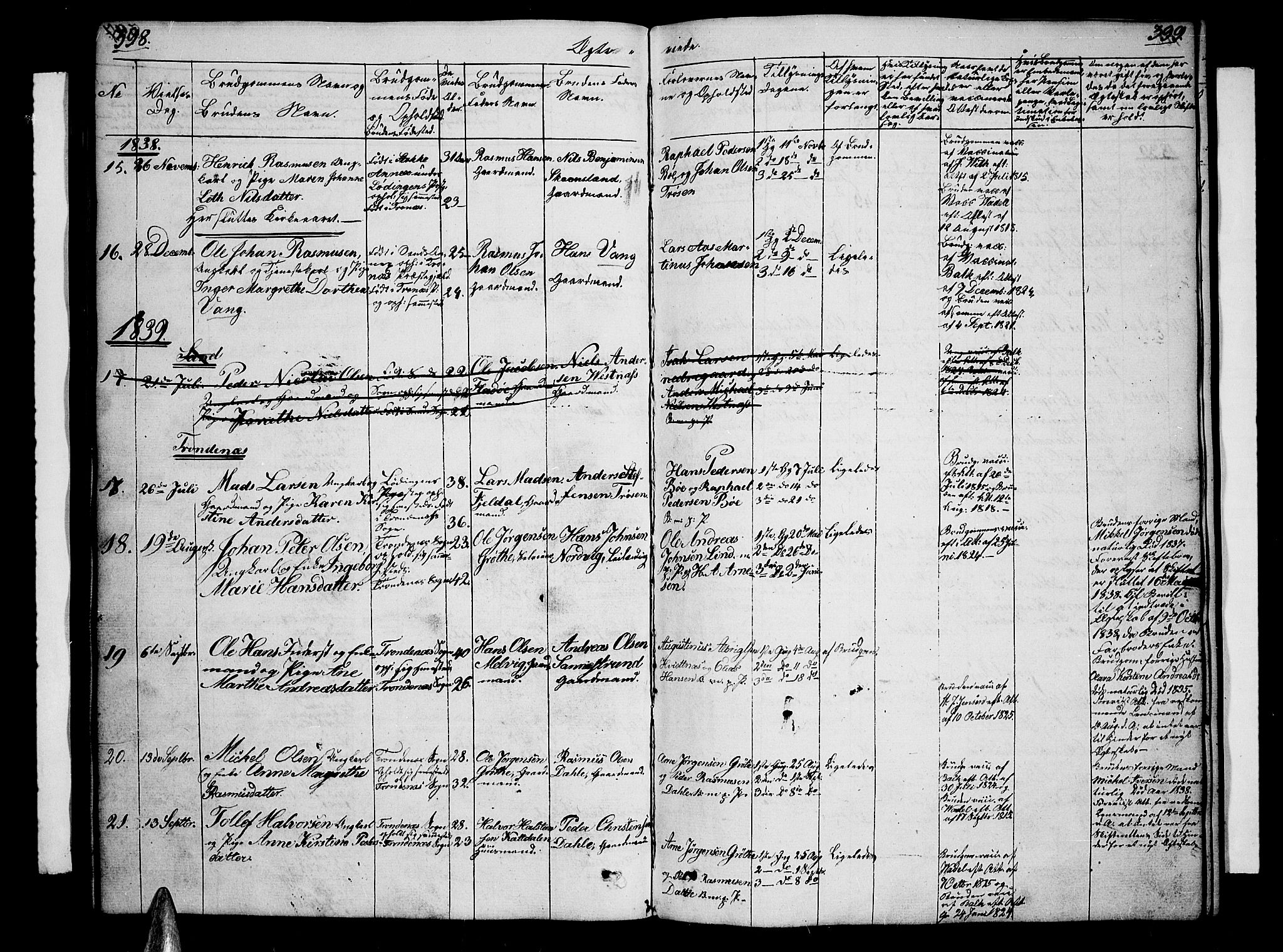 Trondenes sokneprestkontor, SATØ/S-1319/H/Hb/L0005klokker: Parish register (copy) no. 5, 1834-1845, p. 398-399