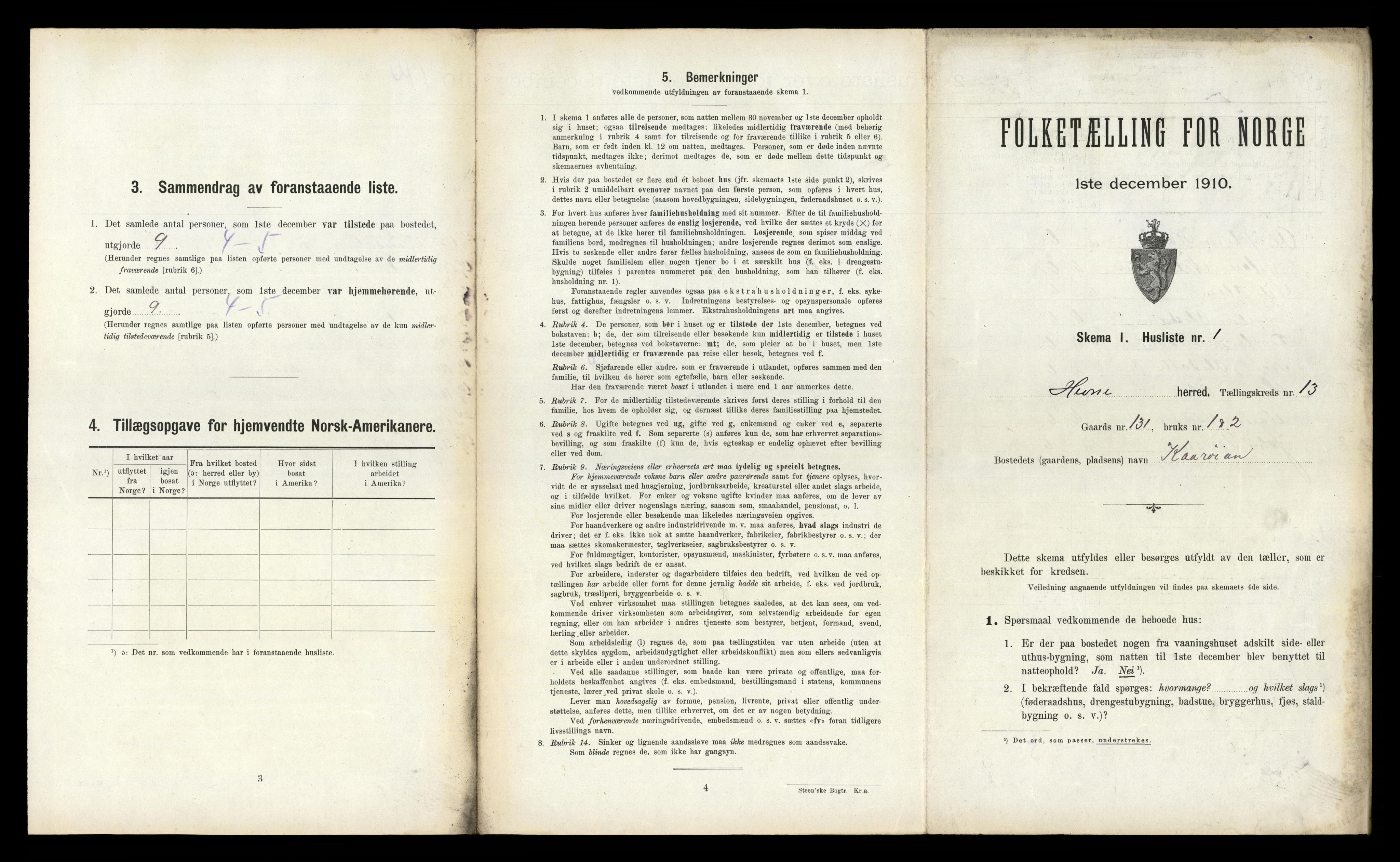 RA, 1910 census for Hemne, 1910, p. 1551