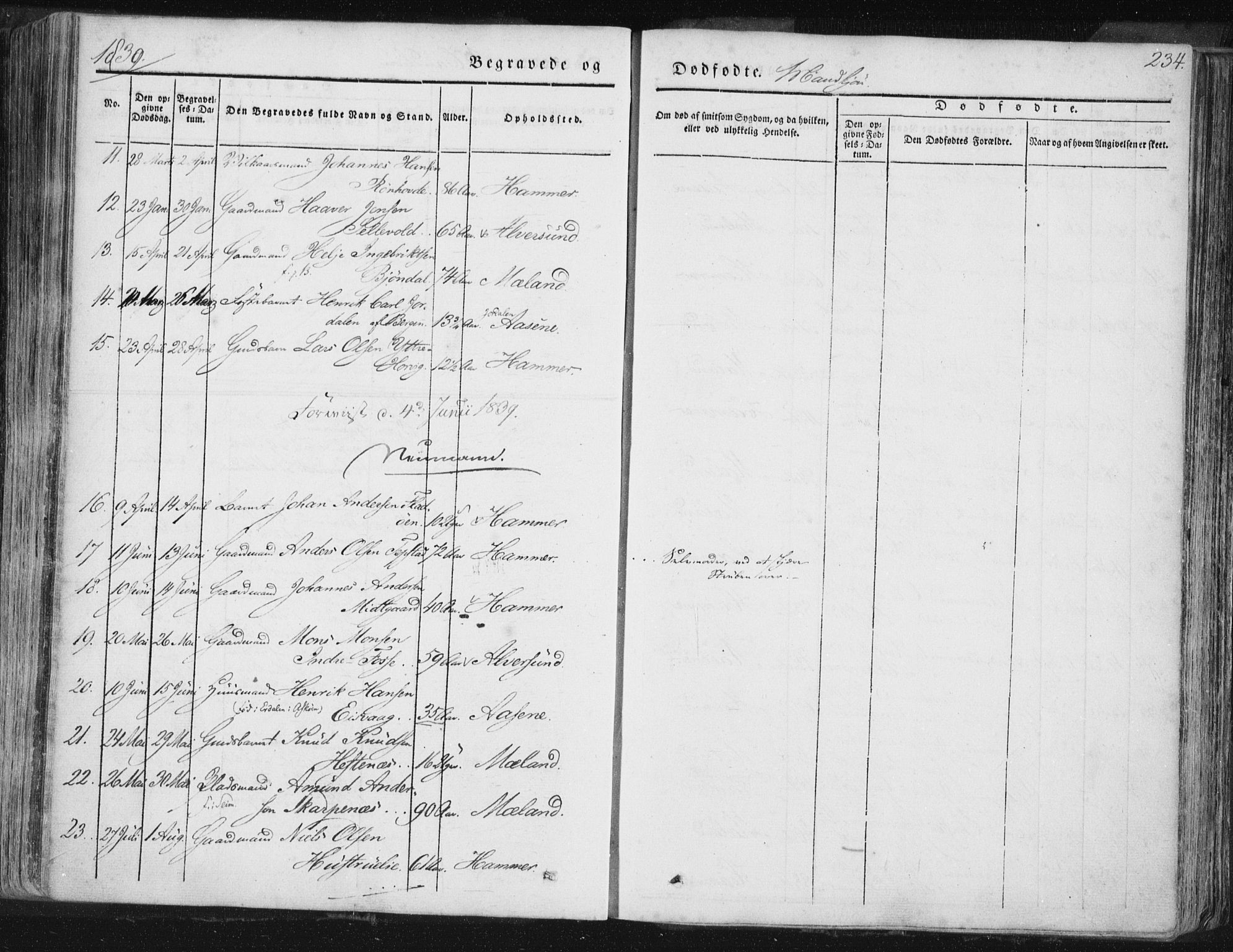 Hamre sokneprestembete, SAB/A-75501/H/Ha/Haa/Haaa/L0012: Parish register (official) no. A 12, 1834-1845, p. 234