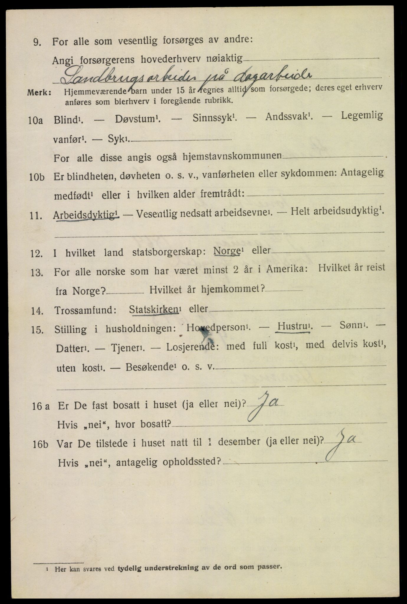 SAK, 1920 census for Birkenes, 1920, p. 1432