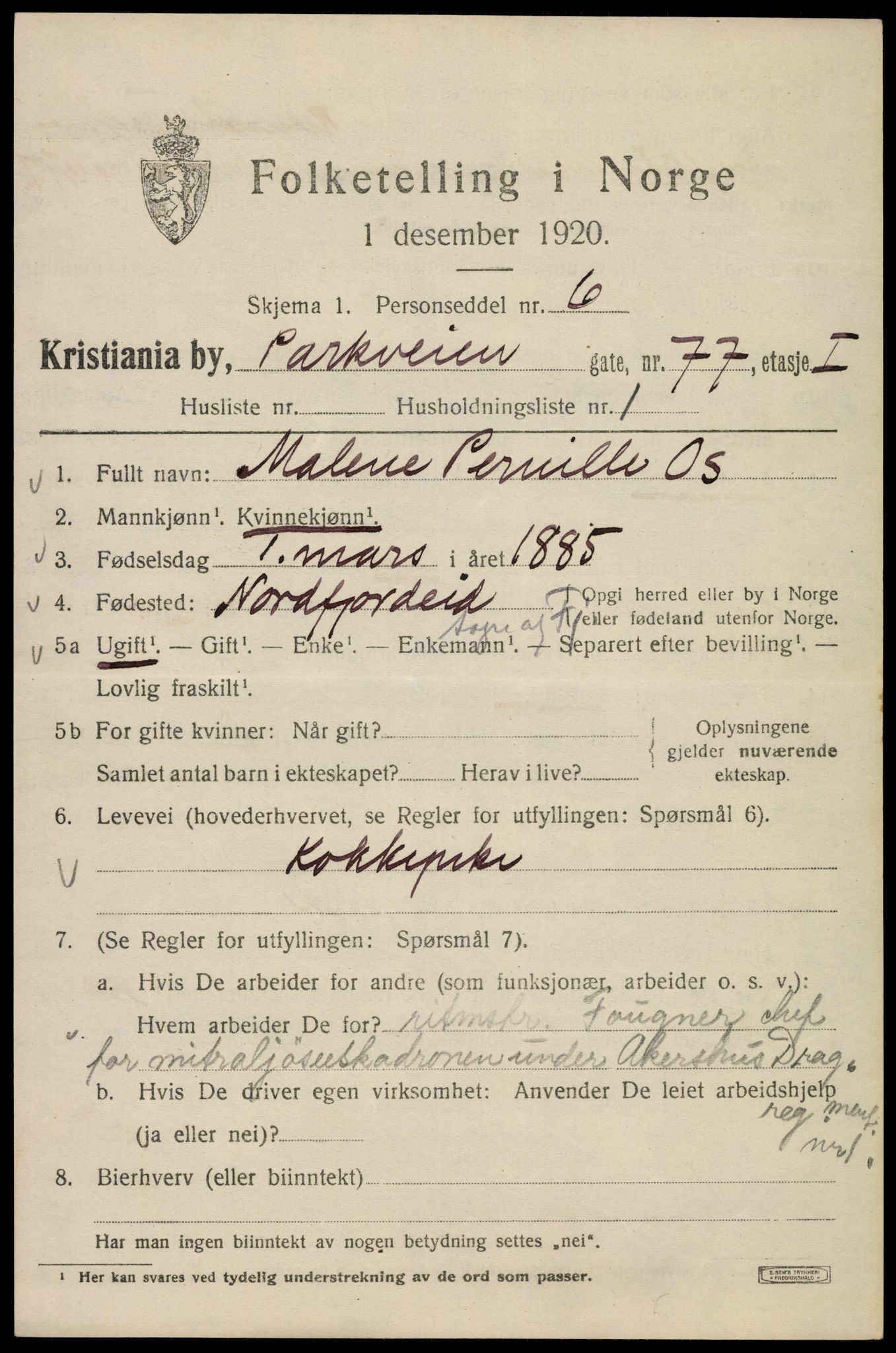 SAO, 1920 census for Kristiania, 1920, p. 445667