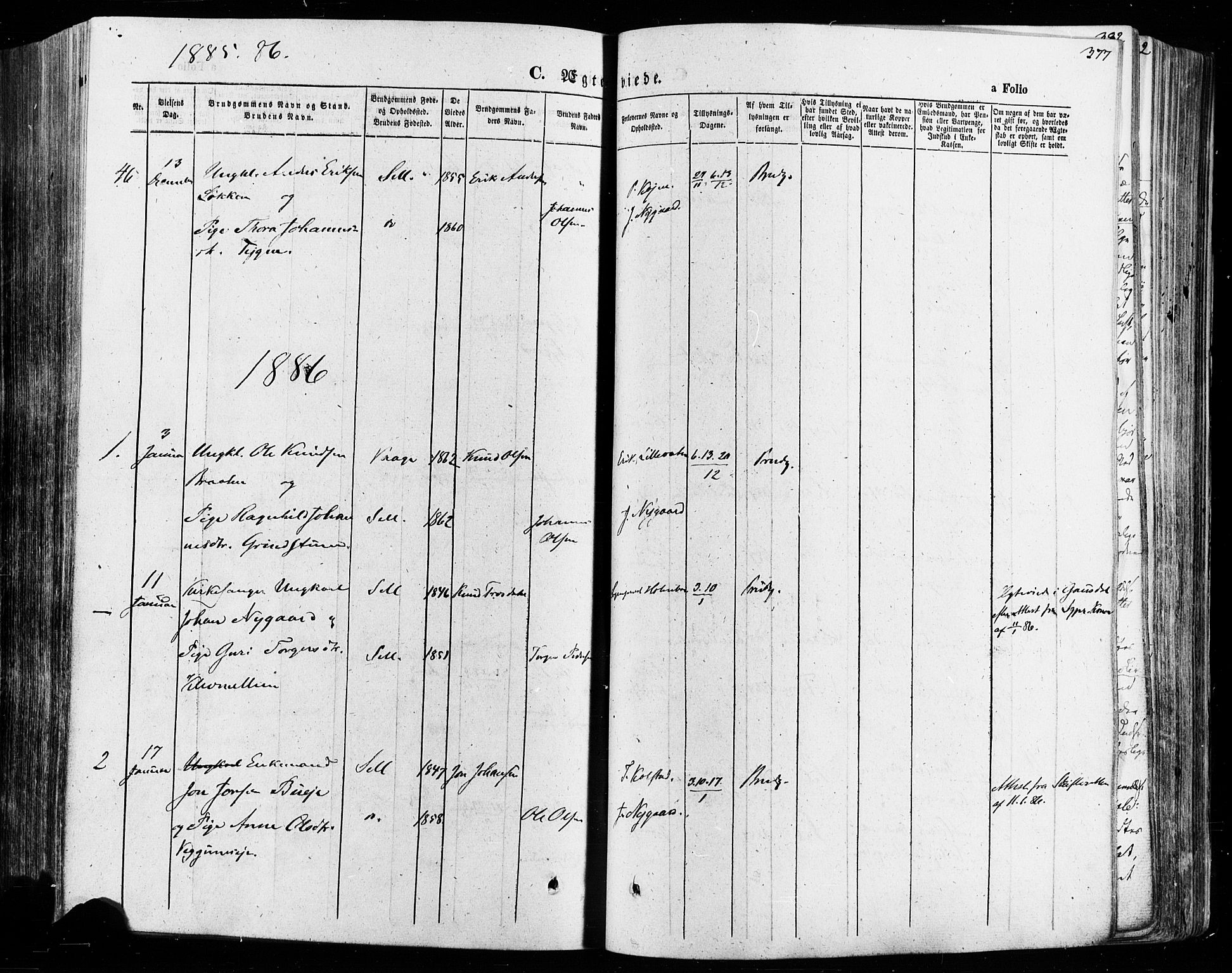 Vågå prestekontor, SAH/PREST-076/H/Ha/Haa/L0007: Parish register (official) no. 7 /1, 1872-1886, p. 377