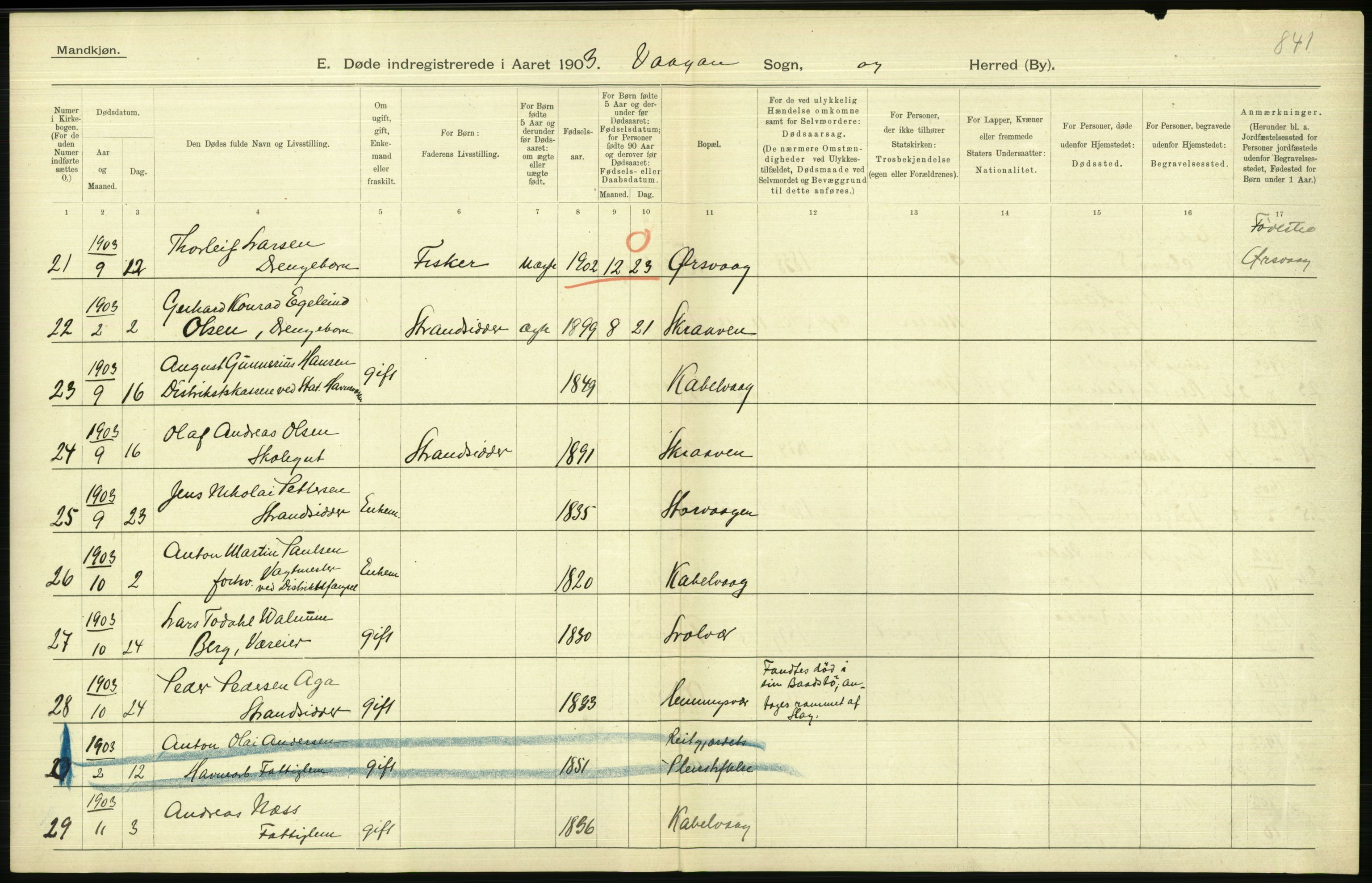 Statistisk sentralbyrå, Sosiodemografiske emner, Befolkning, AV/RA-S-2228/D/Df/Dfa/Dfaa/L0019: Nordlands amt: Fødte, gifte, døde., 1903, p. 240