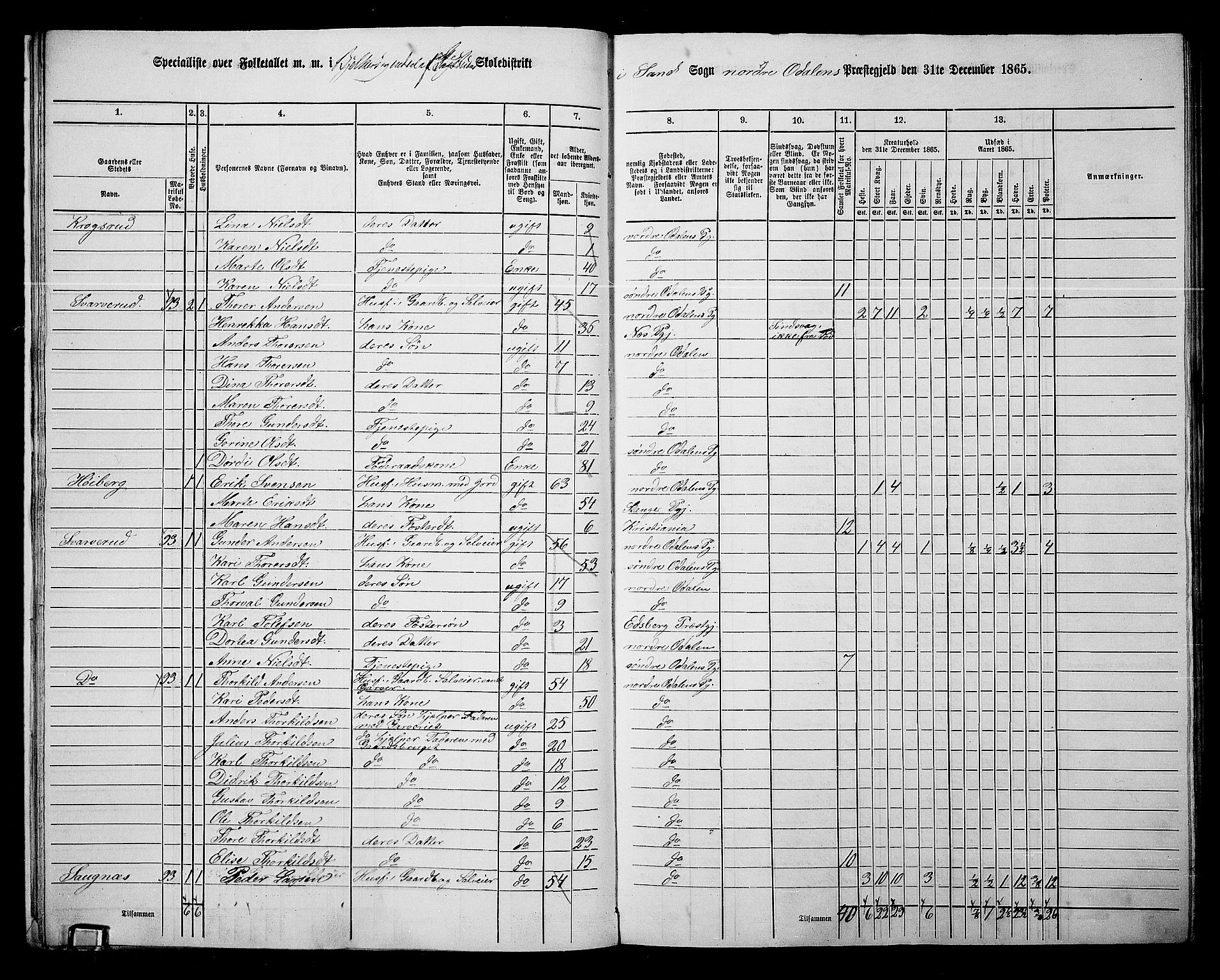 RA, 1865 census for Nord-Odal, 1865, p. 17