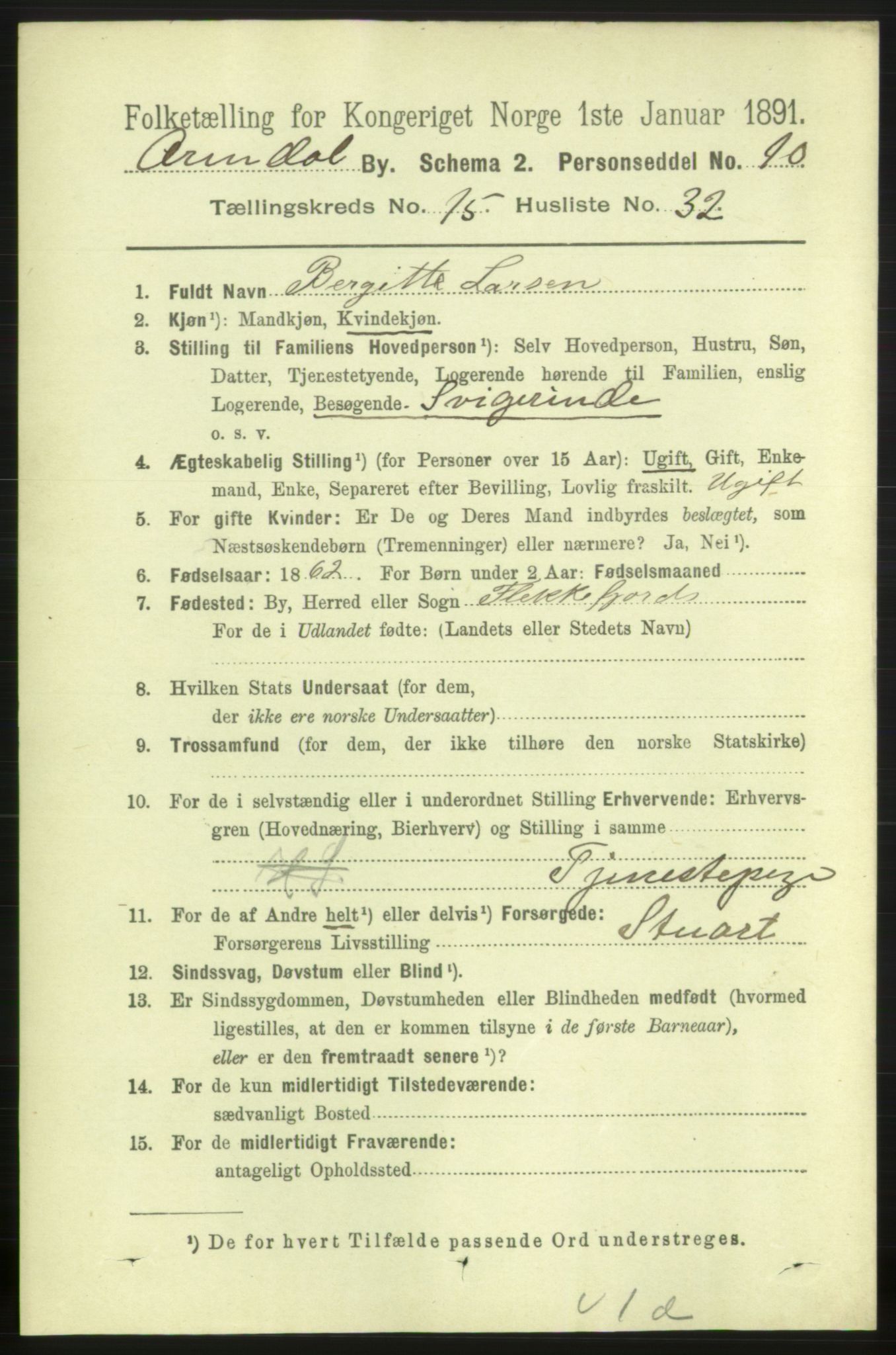 RA, 1891 census for 0903 Arendal, 1891, p. 5345