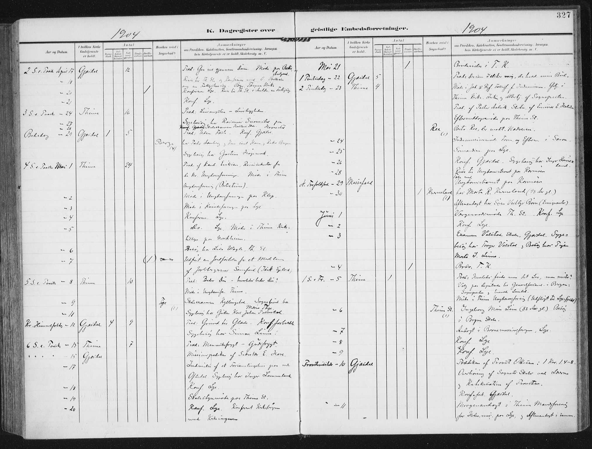 Lye sokneprestkontor, AV/SAST-A-101794/002/A/L0001: Parish register (official) no. A 12, 1904-1920, p. 327