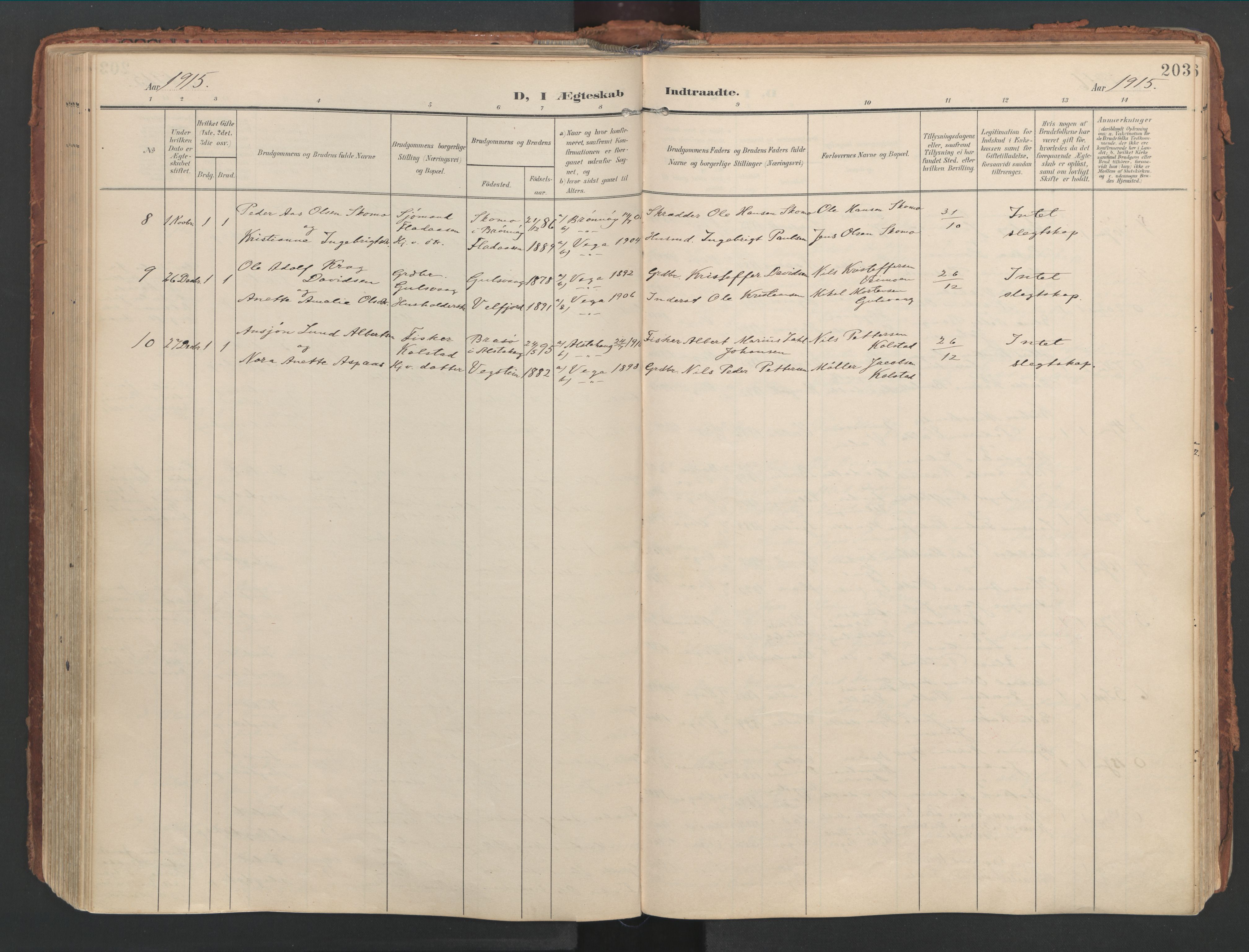 Ministerialprotokoller, klokkerbøker og fødselsregistre - Nordland, AV/SAT-A-1459/816/L0250: Parish register (official) no. 816A16, 1903-1923, p. 203