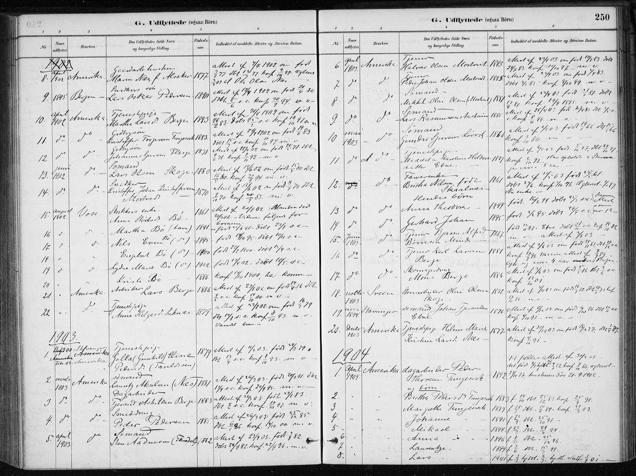 Skånevik sokneprestembete, AV/SAB-A-77801/H/Haa: Parish register (official) no. B 1, 1879-1914, p. 250