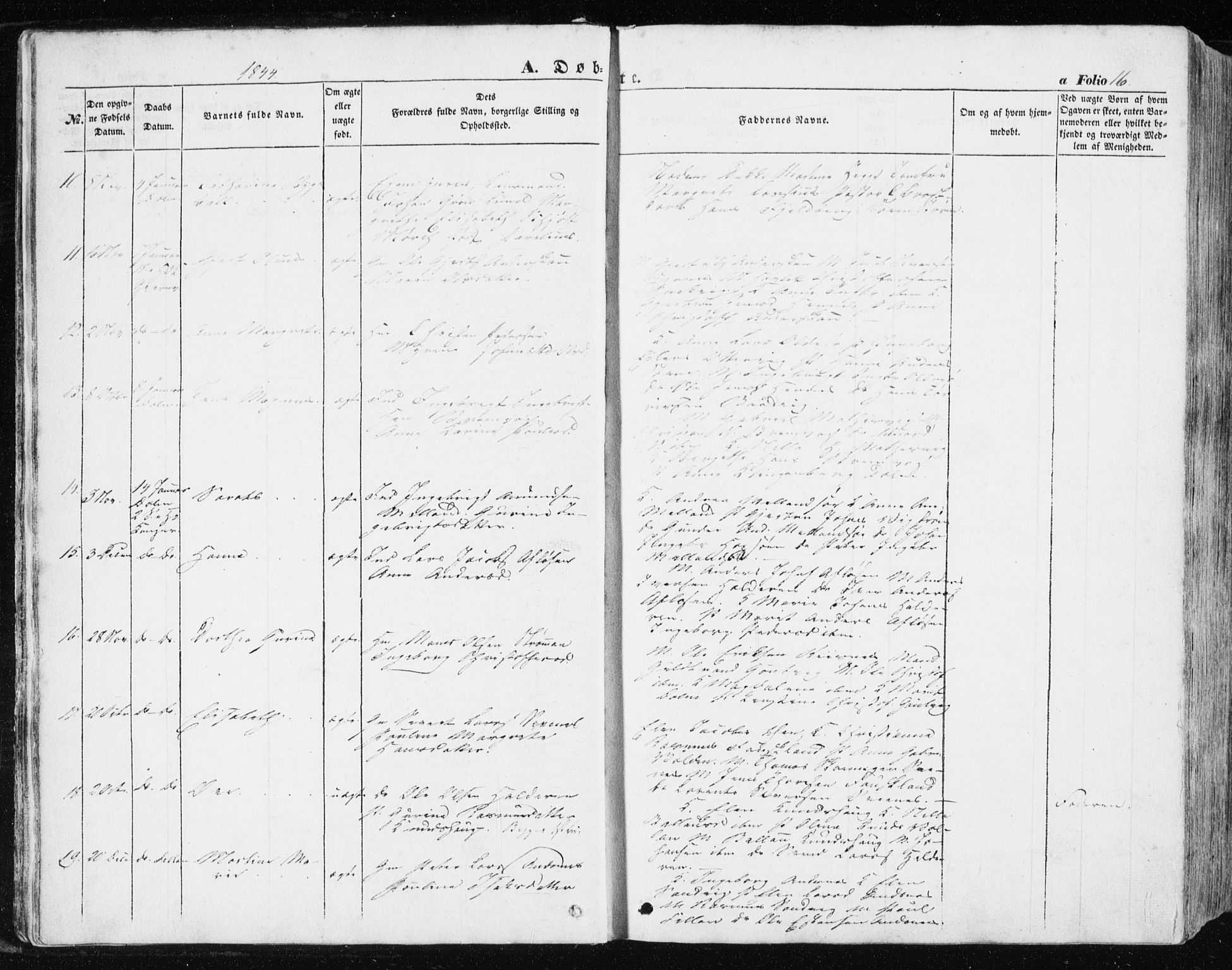 Ministerialprotokoller, klokkerbøker og fødselsregistre - Sør-Trøndelag, AV/SAT-A-1456/634/L0529: Parish register (official) no. 634A05, 1843-1851, p. 16