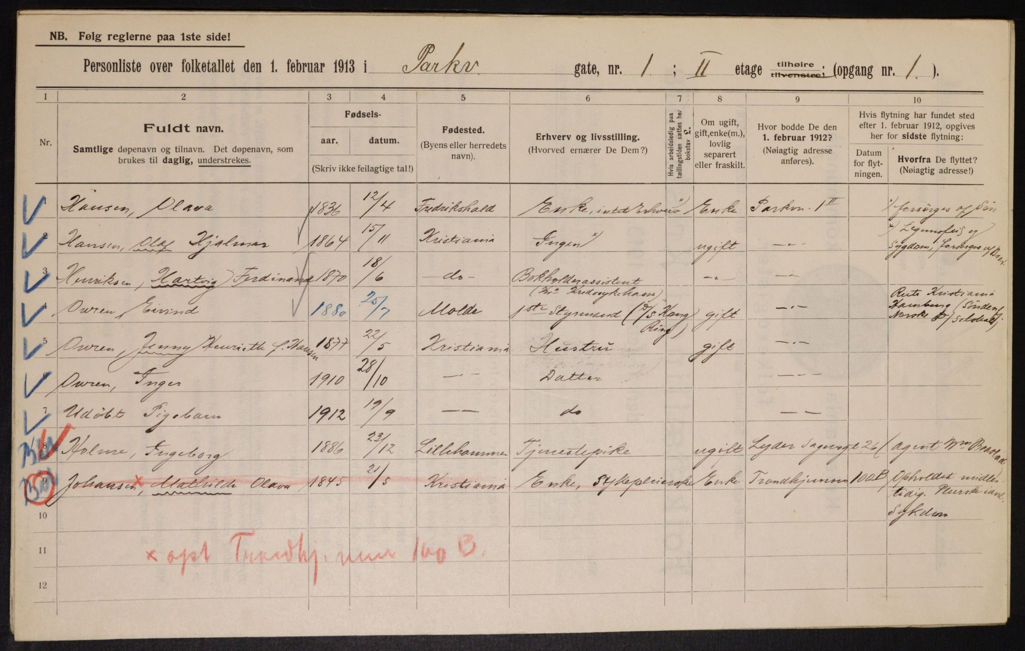 OBA, Municipal Census 1913 for Kristiania, 1913, p. 77922