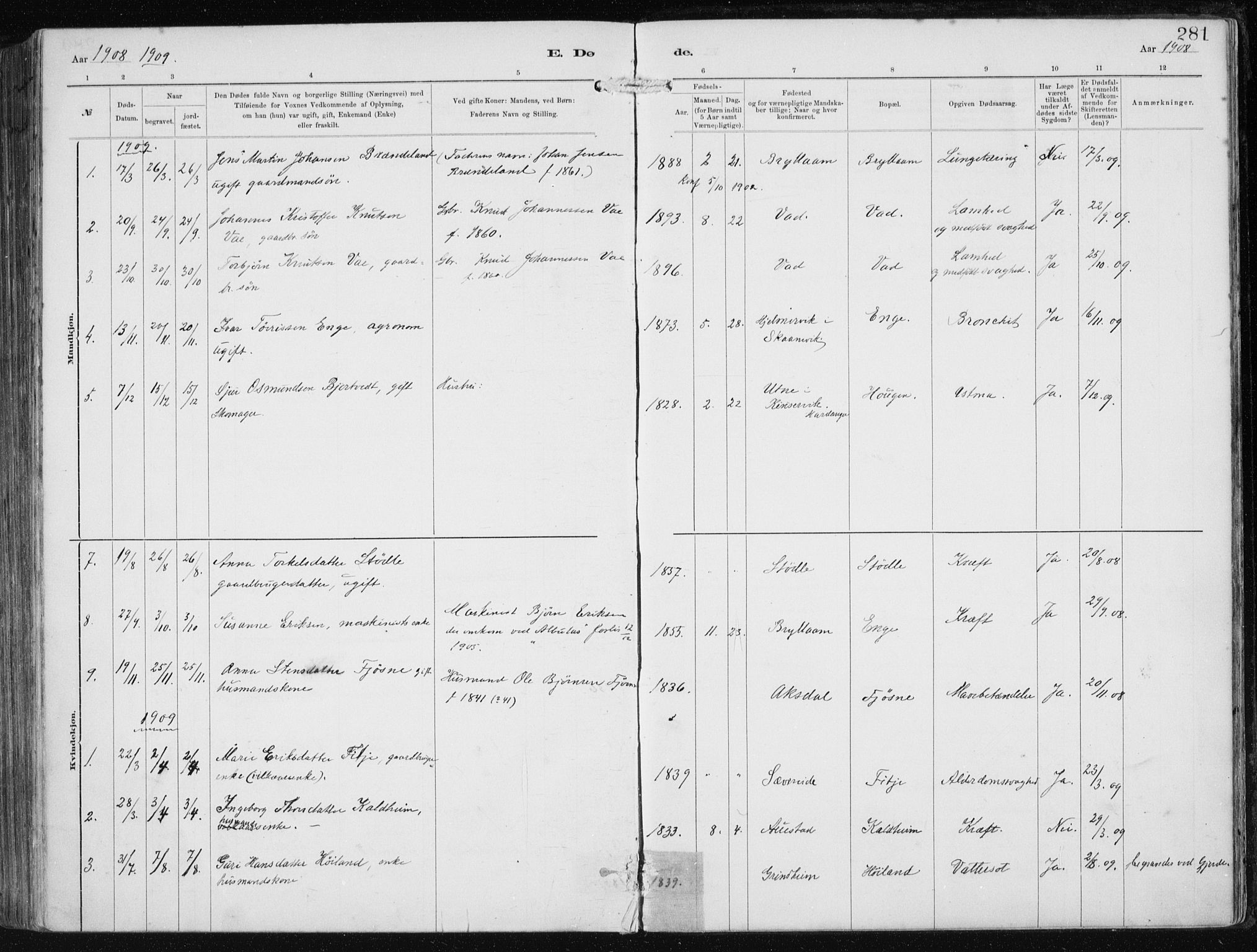 Etne sokneprestembete, SAB/A-75001/H/Haa: Parish register (official) no. B  1, 1879-1919, p. 281