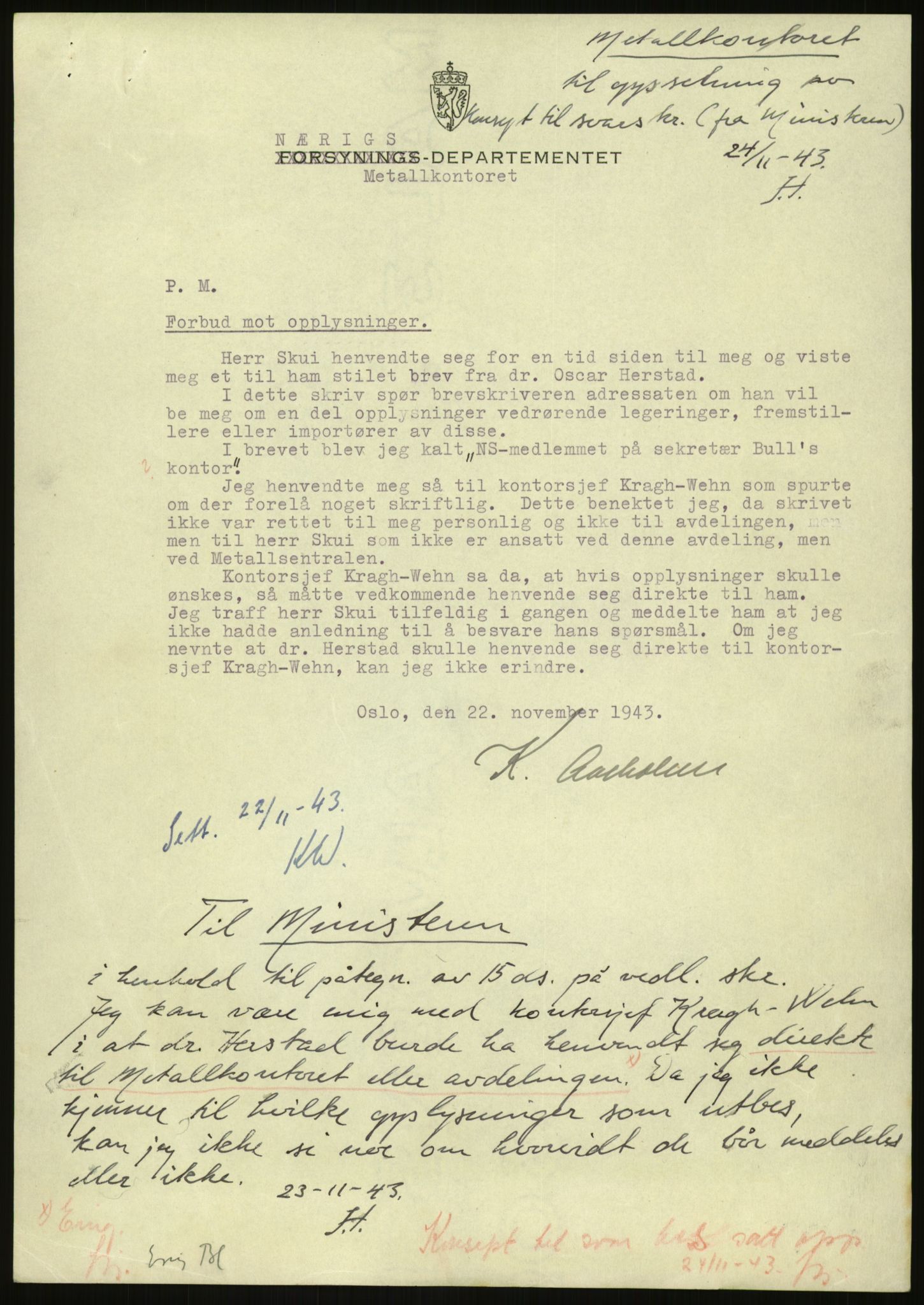 Direktoratet for industriforsyning, Sekretariatet, AV/RA-S-4153/D/Df/L0054: 9. Metallkontoret, 1940-1945, p. 465
