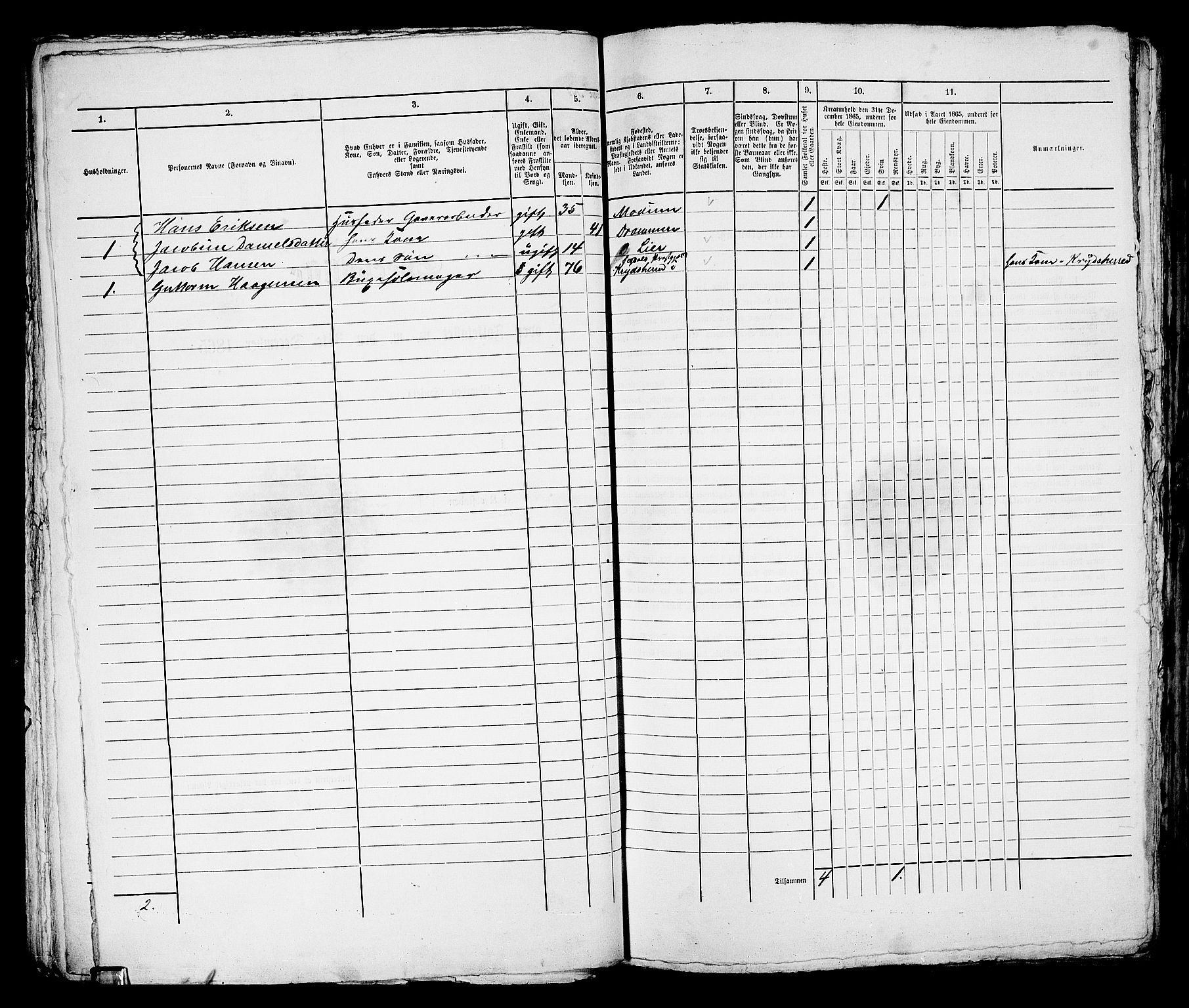 RA, 1865 census for Bragernes in Drammen, 1865, p. 100