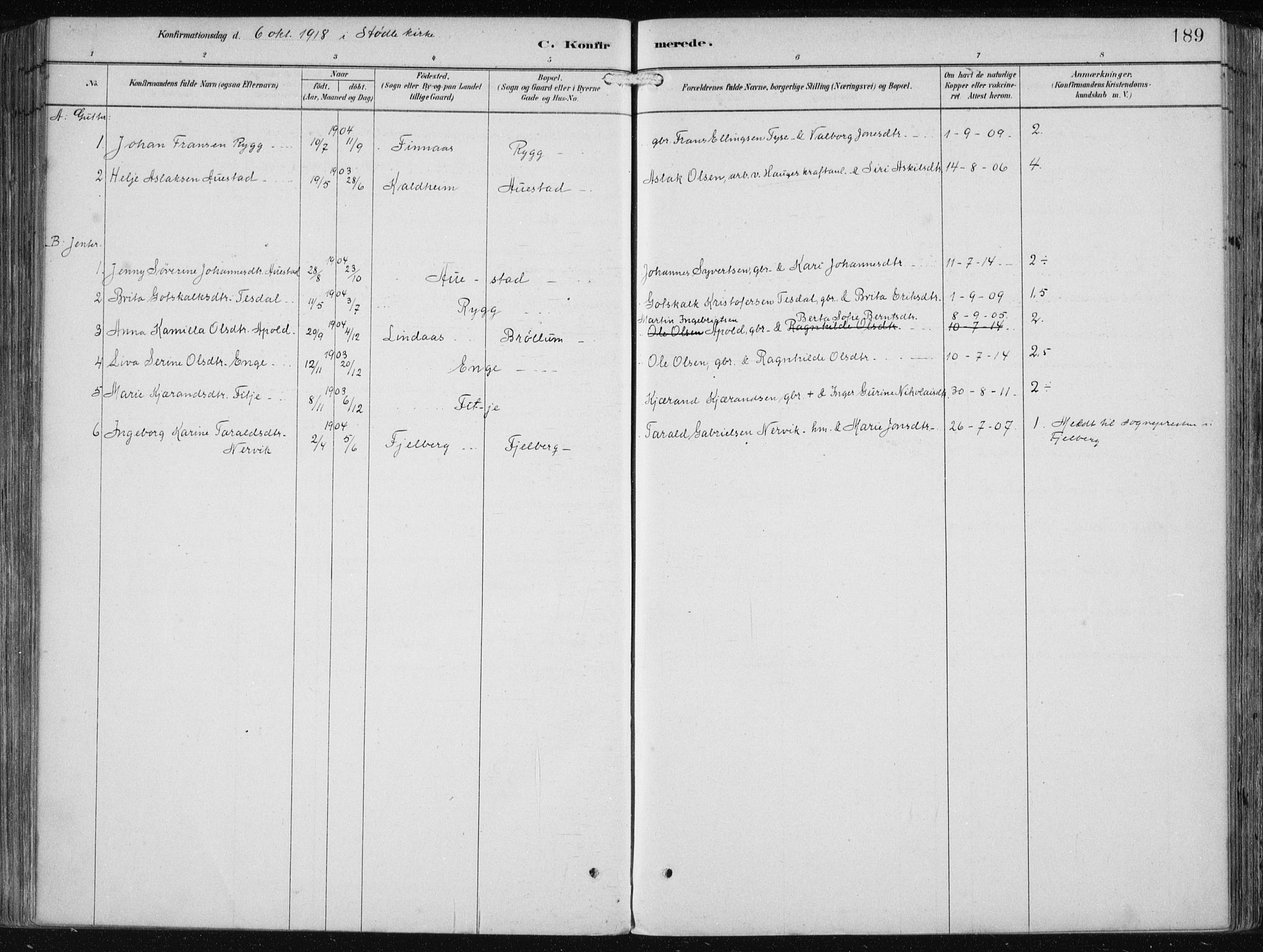 Etne sokneprestembete, SAB/A-75001/H/Haa: Parish register (official) no. B  1, 1879-1919, p. 189