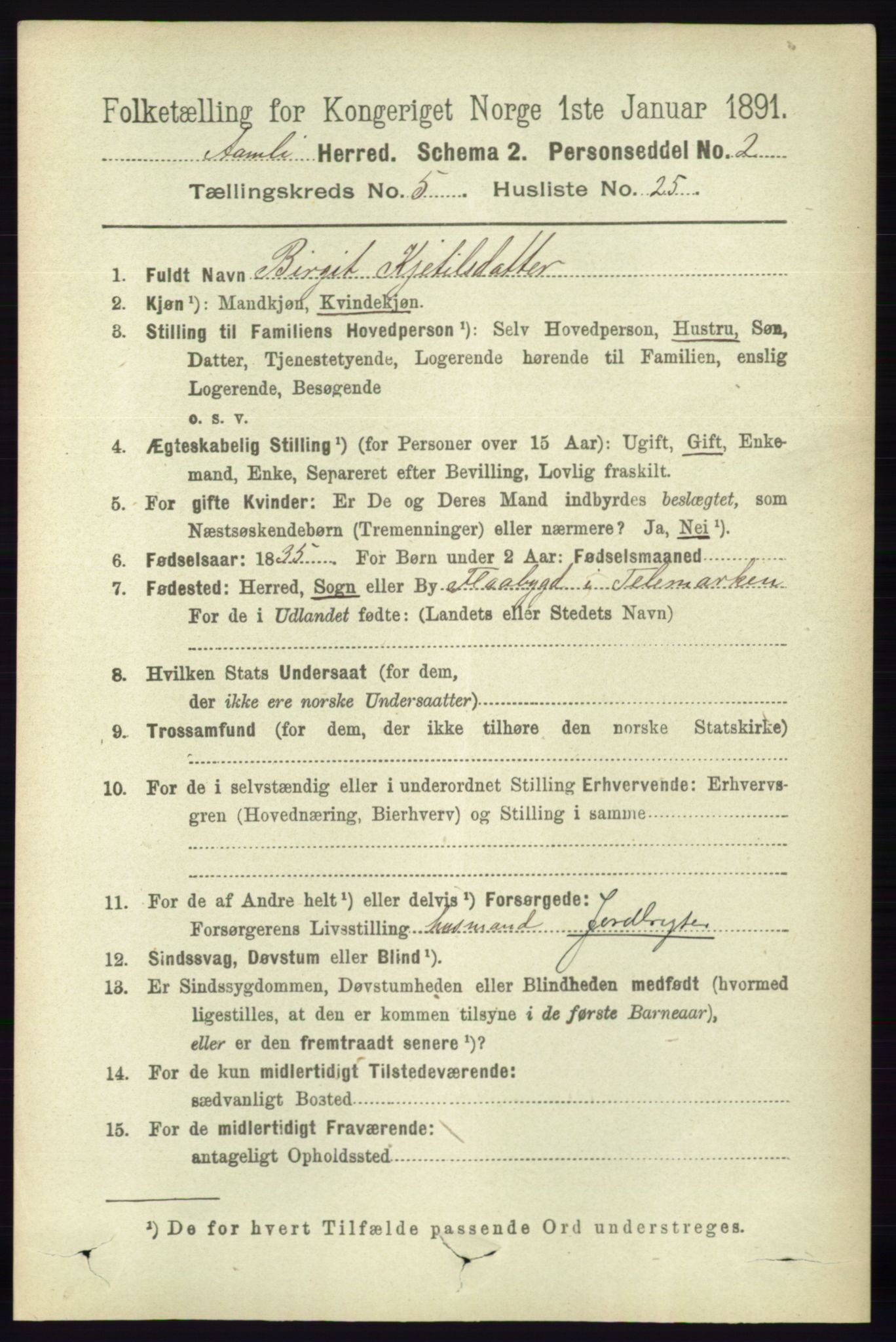 RA, 1891 census for 0929 Åmli, 1891, p. 852