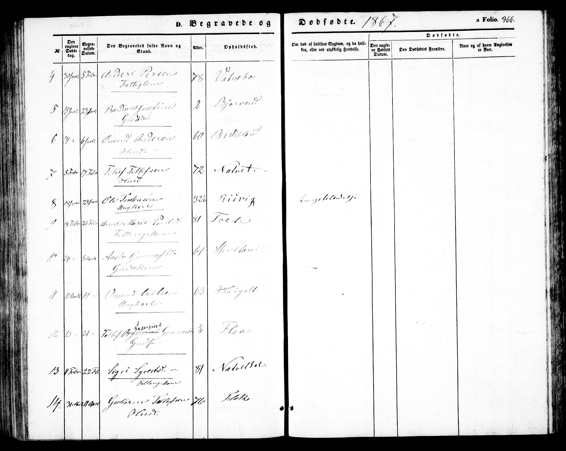 Birkenes sokneprestkontor, SAK/1111-0004/F/Fb/L0002: Parish register (copy) no. B 2, 1849-1876, p. 366