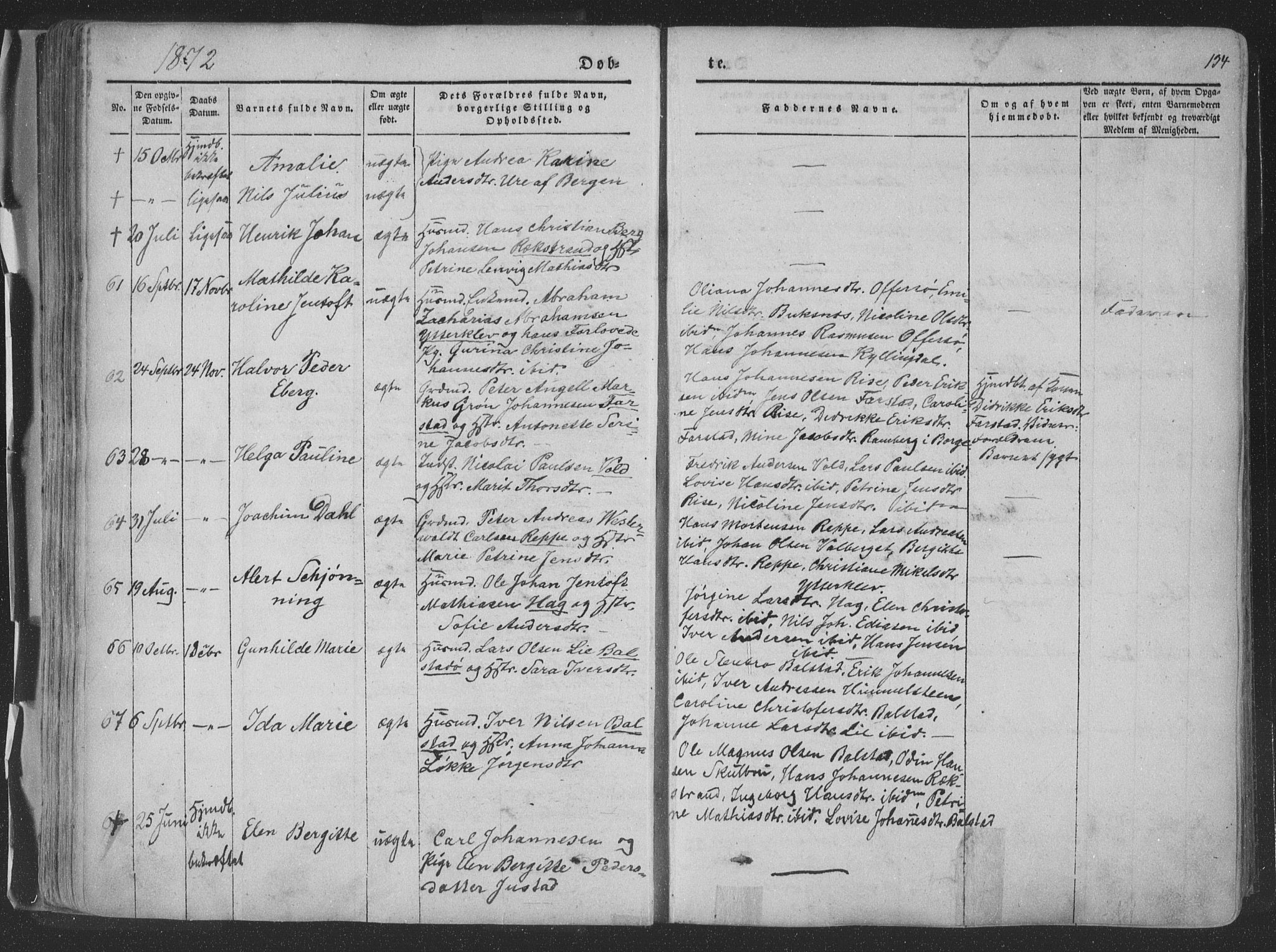 Ministerialprotokoller, klokkerbøker og fødselsregistre - Nordland, AV/SAT-A-1459/881/L1165: Parish register (copy) no. 881C02, 1854-1876, p. 134