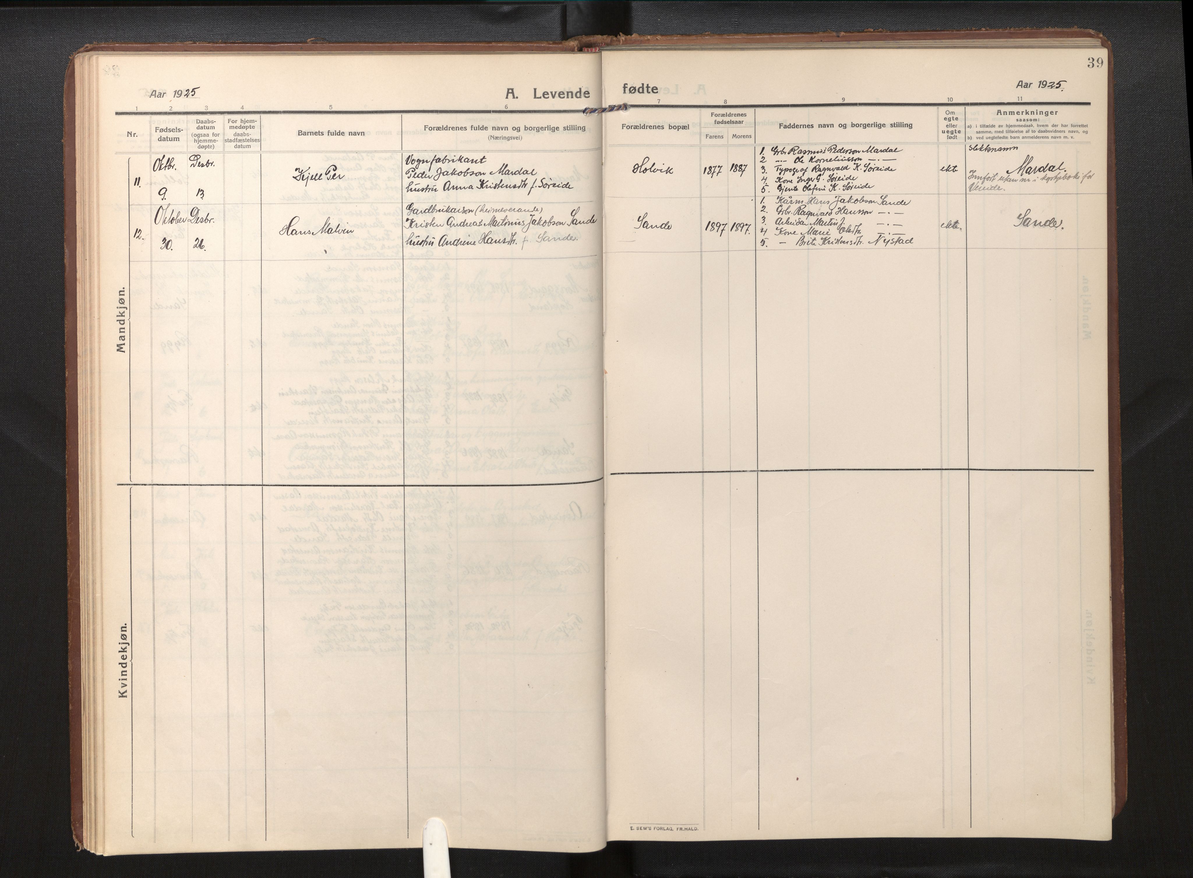 Gloppen sokneprestembete, AV/SAB-A-80101/H/Haa/Haad/L0002: Parish register (official) no. D 2, 1911-1925, p. 38b-39a