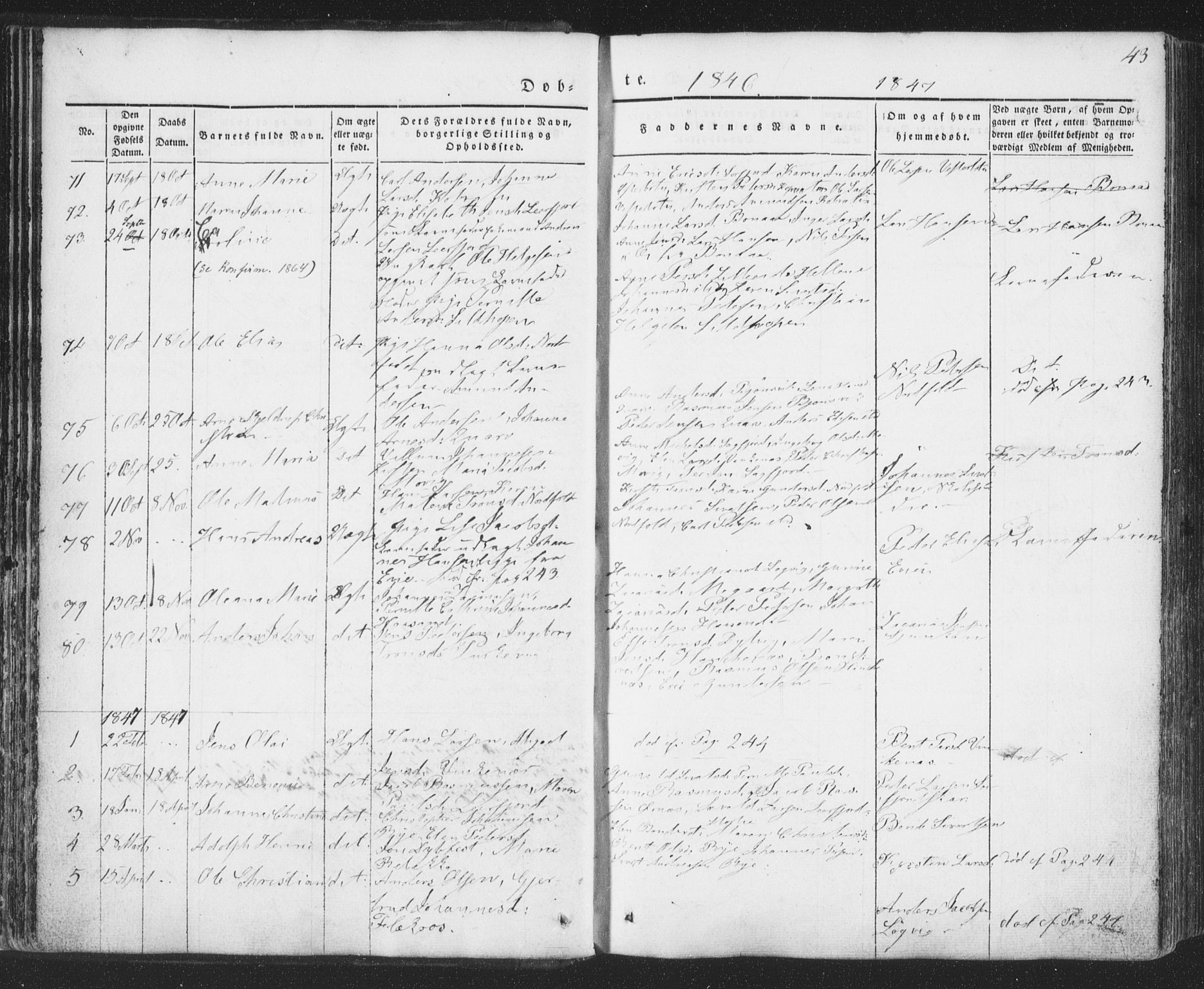 Ministerialprotokoller, klokkerbøker og fødselsregistre - Nordland, AV/SAT-A-1459/853/L0769: Parish register (official) no. 853A08, 1836-1856, p. 43