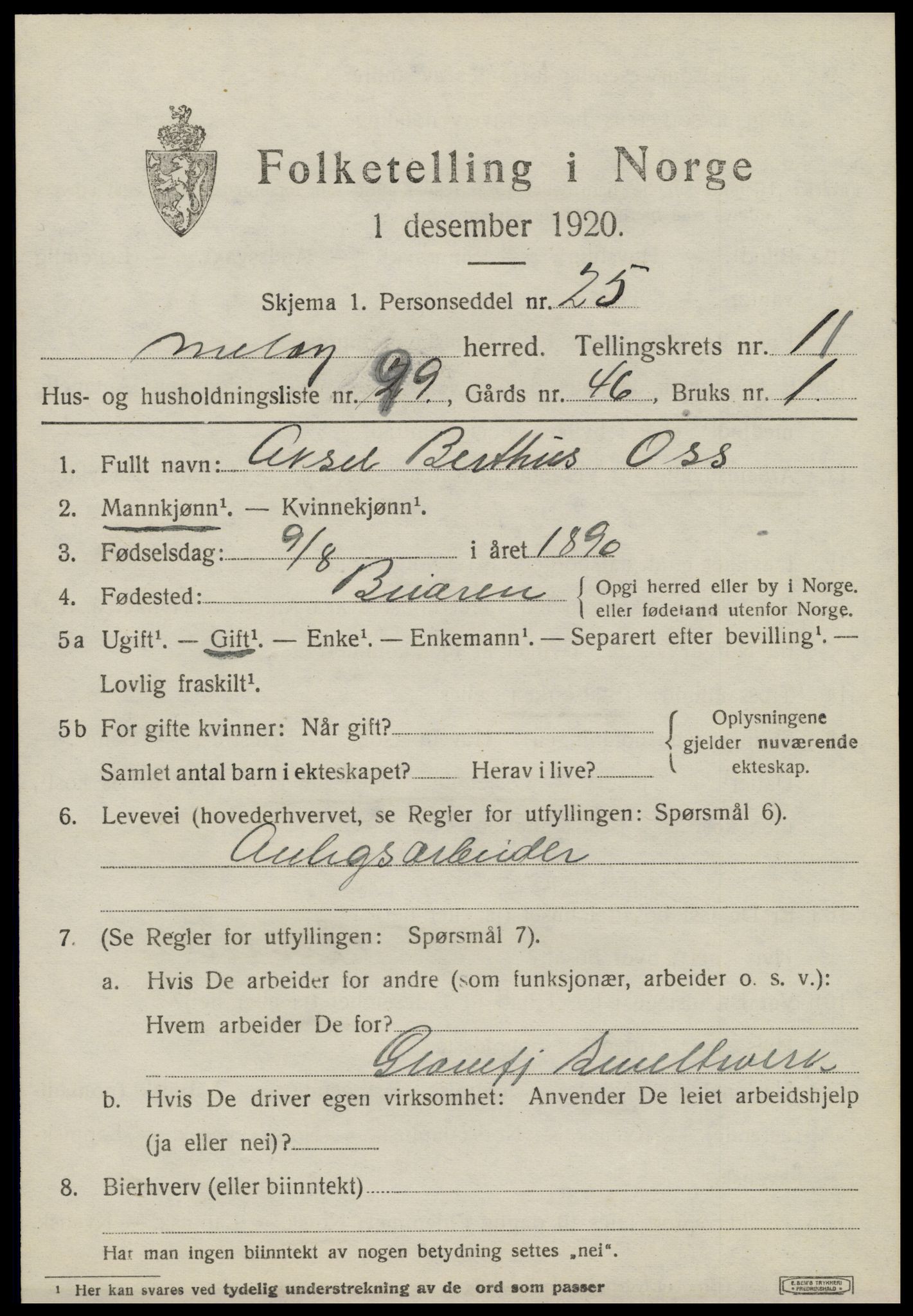 SAT, 1920 census for Meløy, 1920, p. 7597