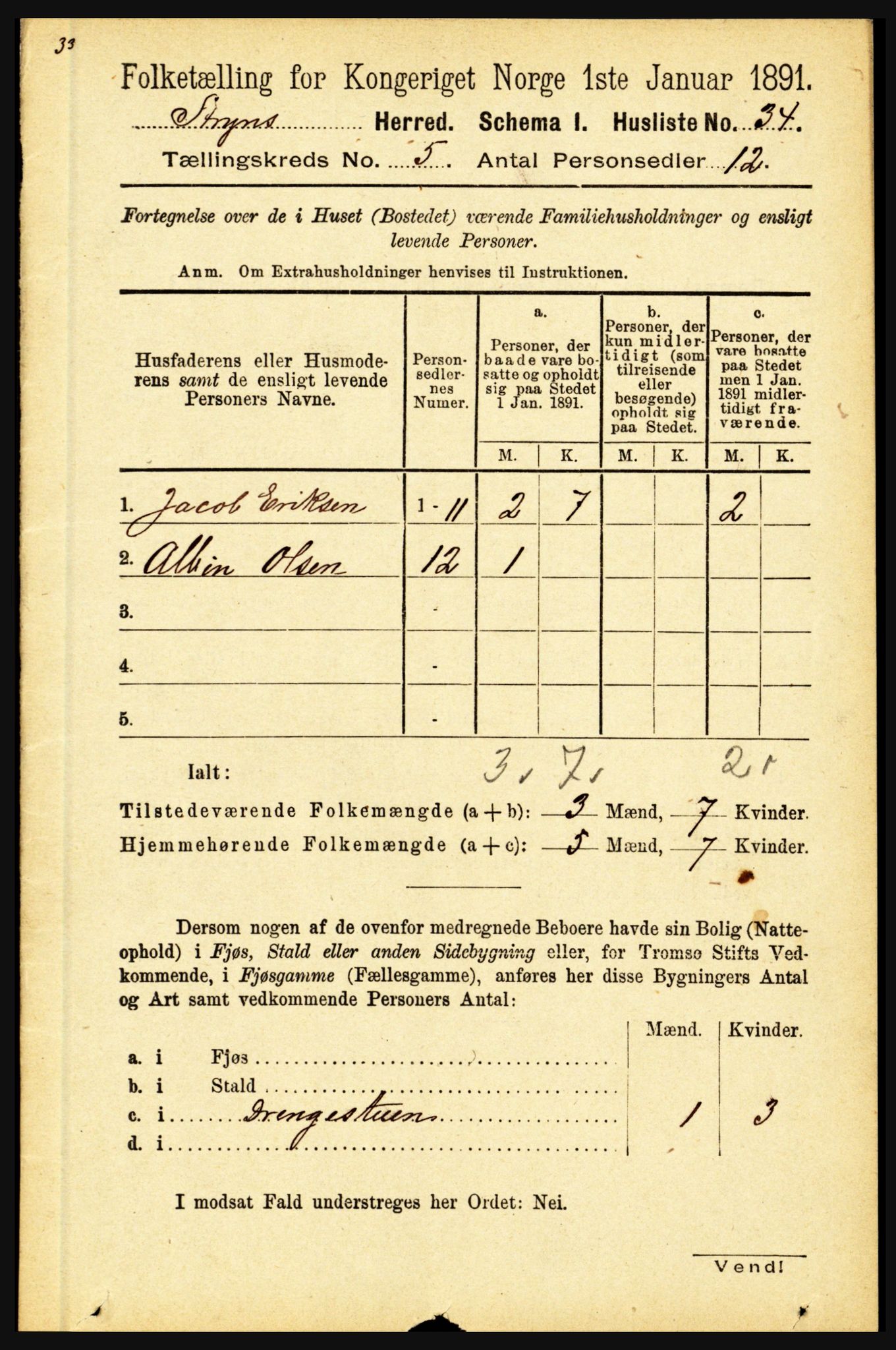 RA, 1891 census for 1448 Stryn, 1891, p. 2001