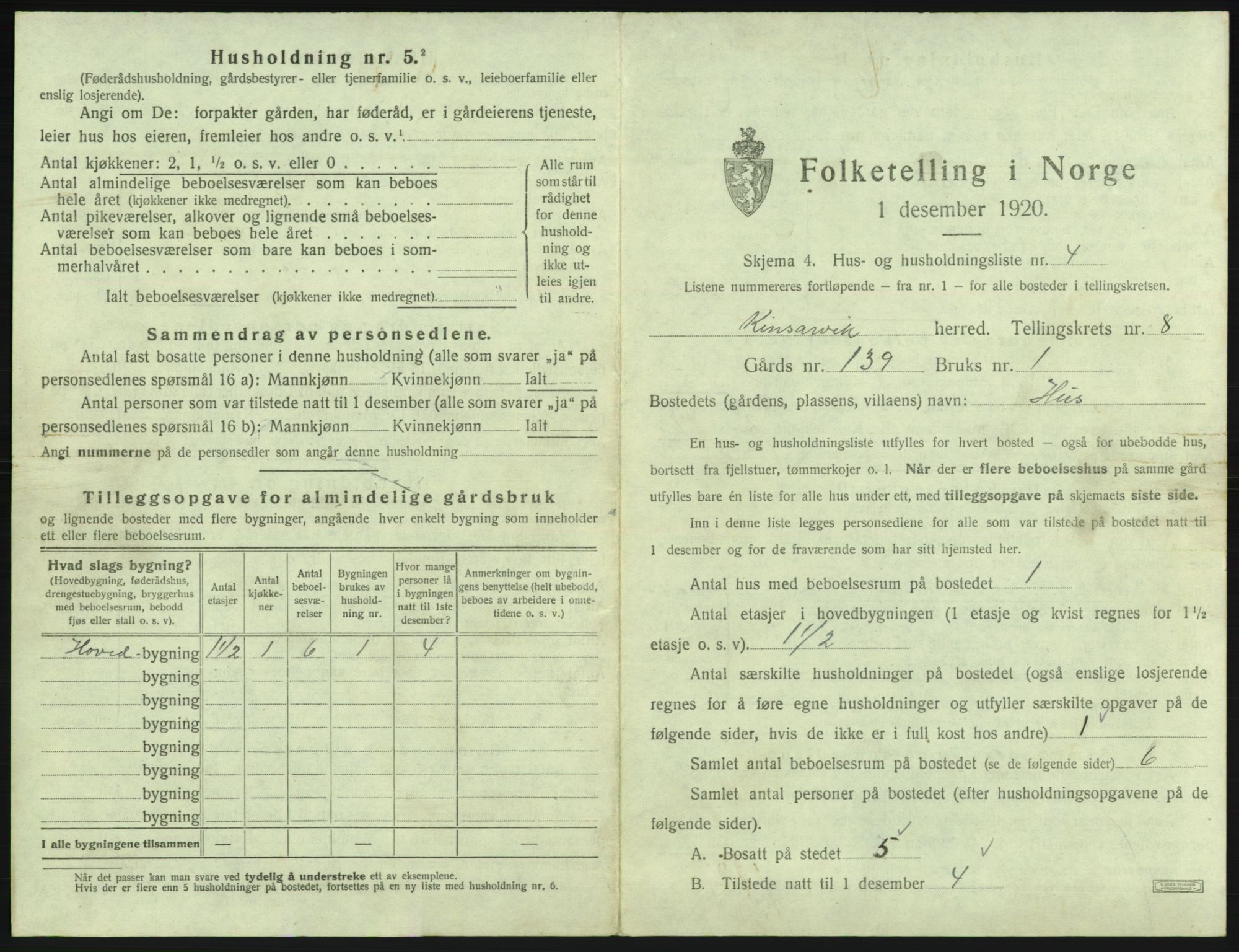 SAB, 1920 census for Kinsarvik, 1920, p. 562