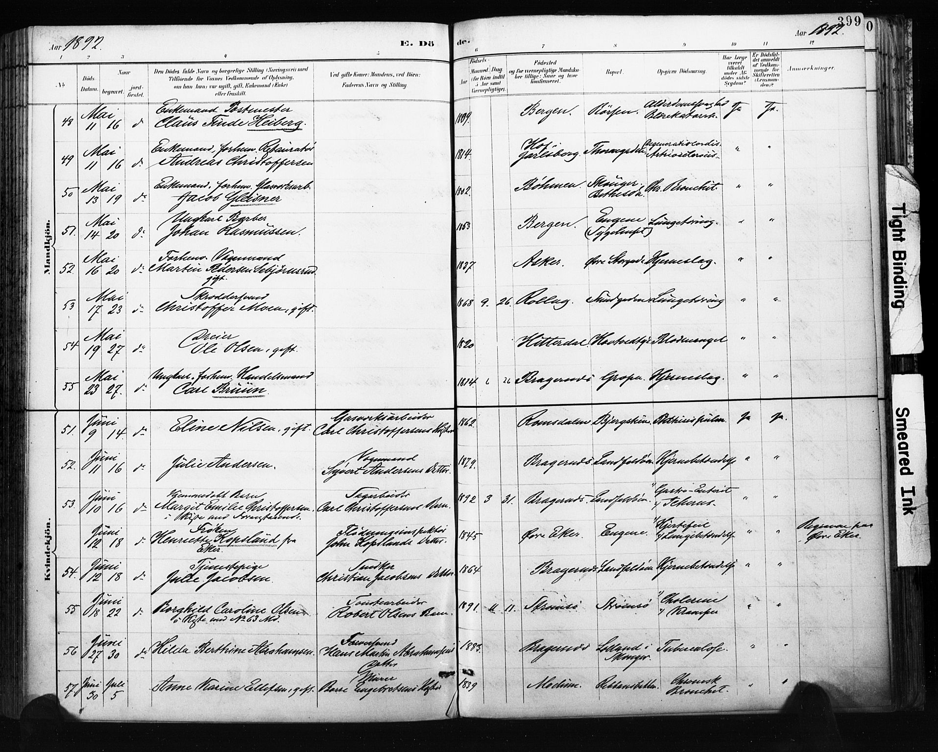 Bragernes kirkebøker, AV/SAKO-A-6/F/Fb/L0007: Parish register (official) no. II 7, 1885-1893, p. 399