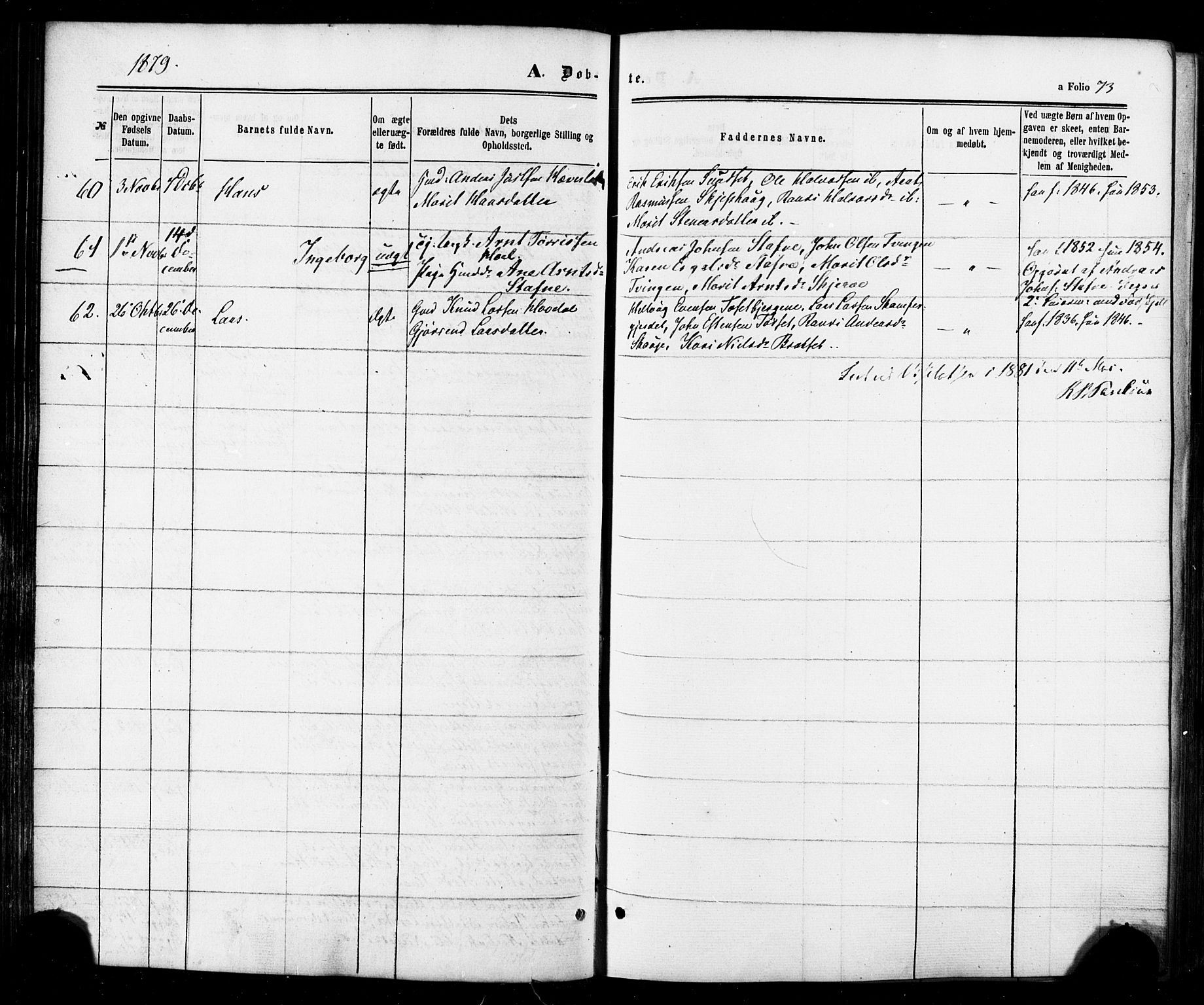 Ministerialprotokoller, klokkerbøker og fødselsregistre - Sør-Trøndelag, SAT/A-1456/674/L0870: Parish register (official) no. 674A02, 1861-1879, p. 73