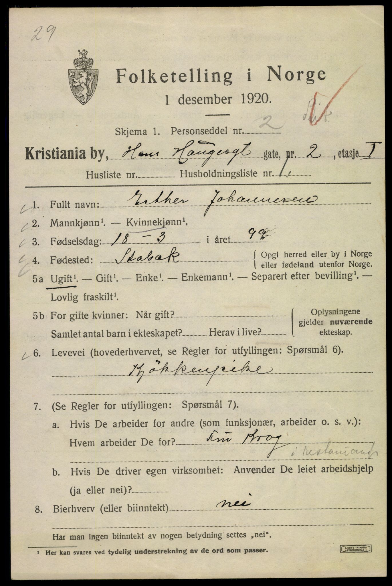 SAO, 1920 census for Kristiania, 1920, p. 269645