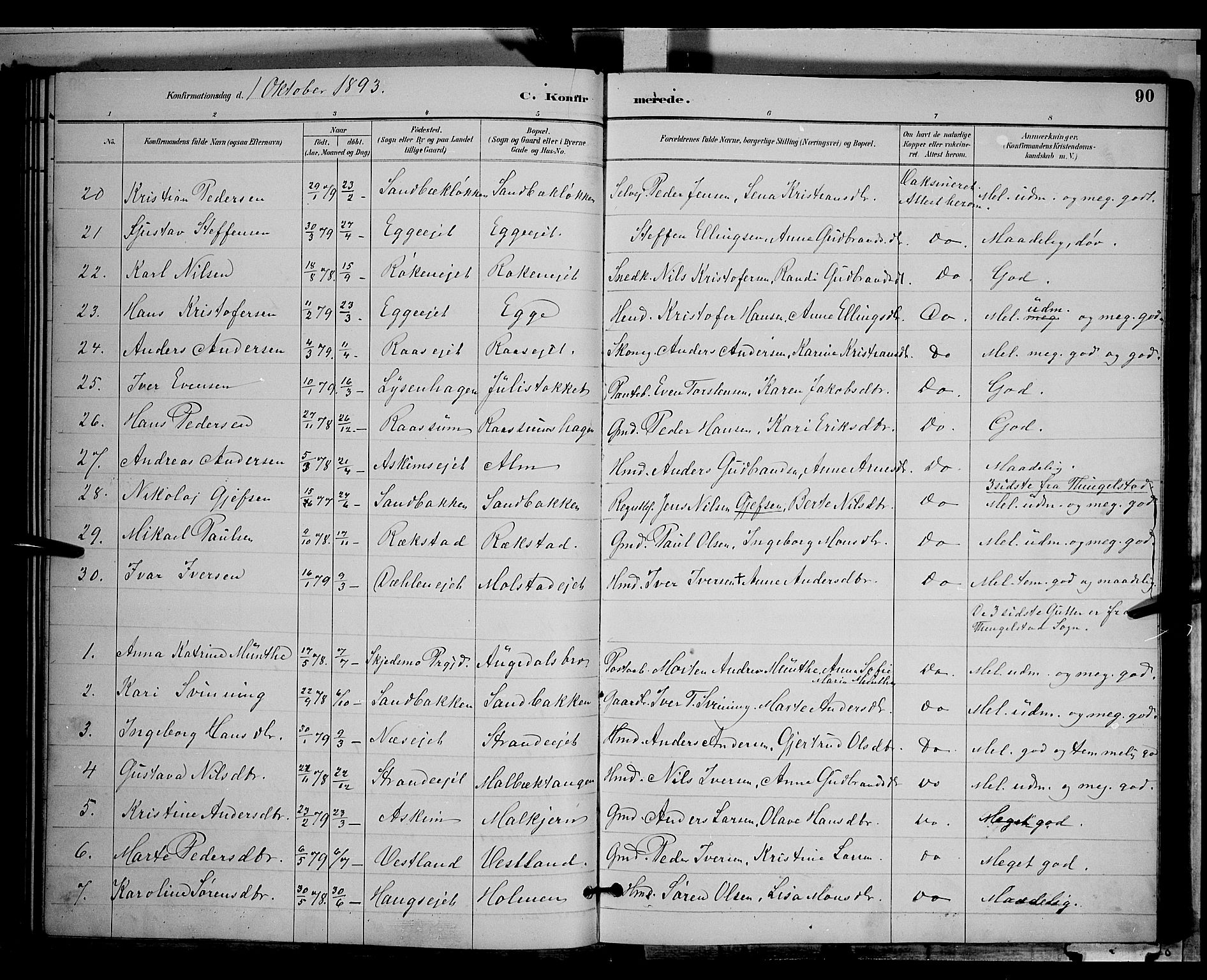 Gran prestekontor, SAH/PREST-112/H/Ha/Hab/L0004: Parish register (copy) no. 4, 1890-1899, p. 90