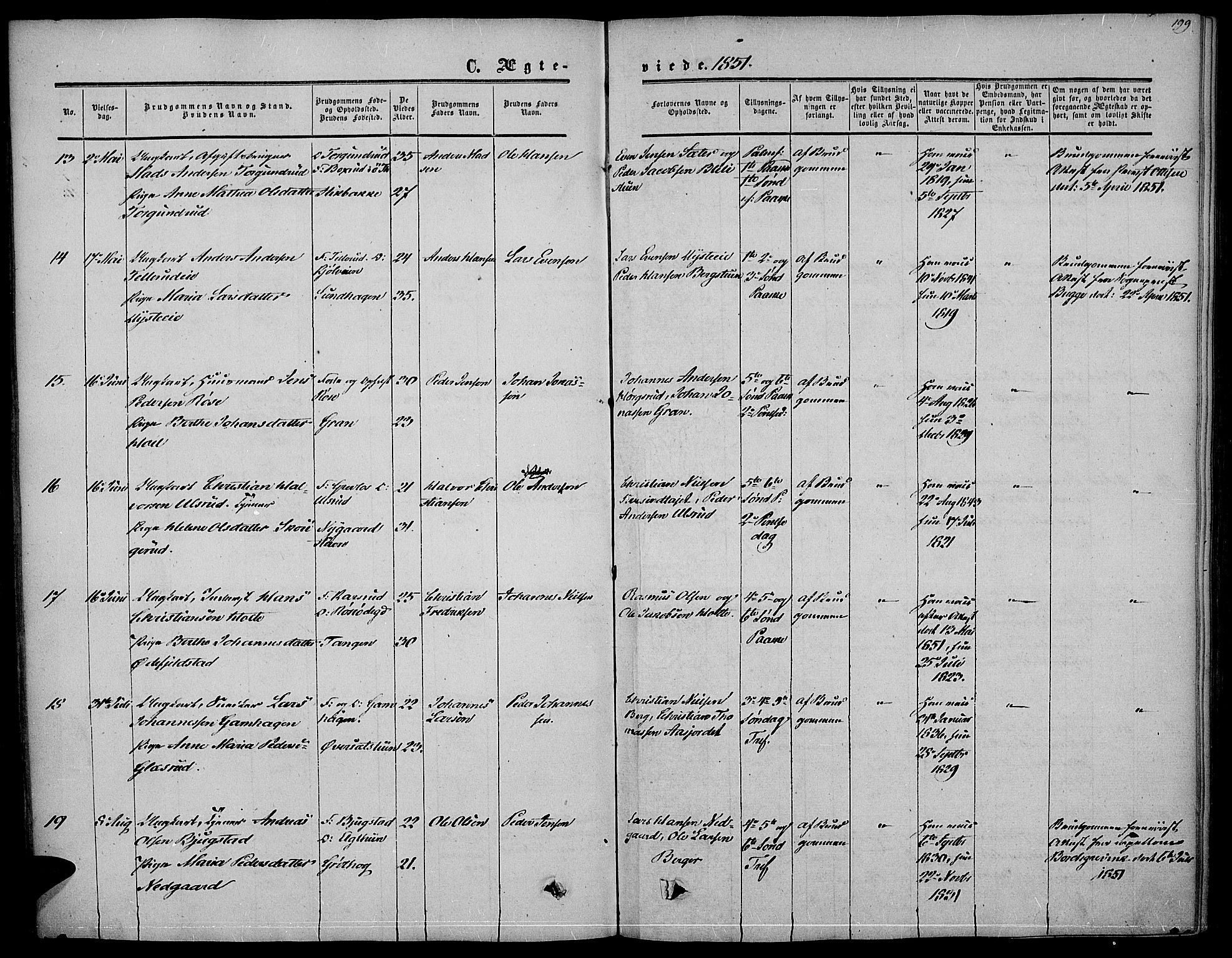 Vestre Toten prestekontor, AV/SAH-PREST-108/H/Ha/Haa/L0005: Parish register (official) no. 5, 1850-1855, p. 199