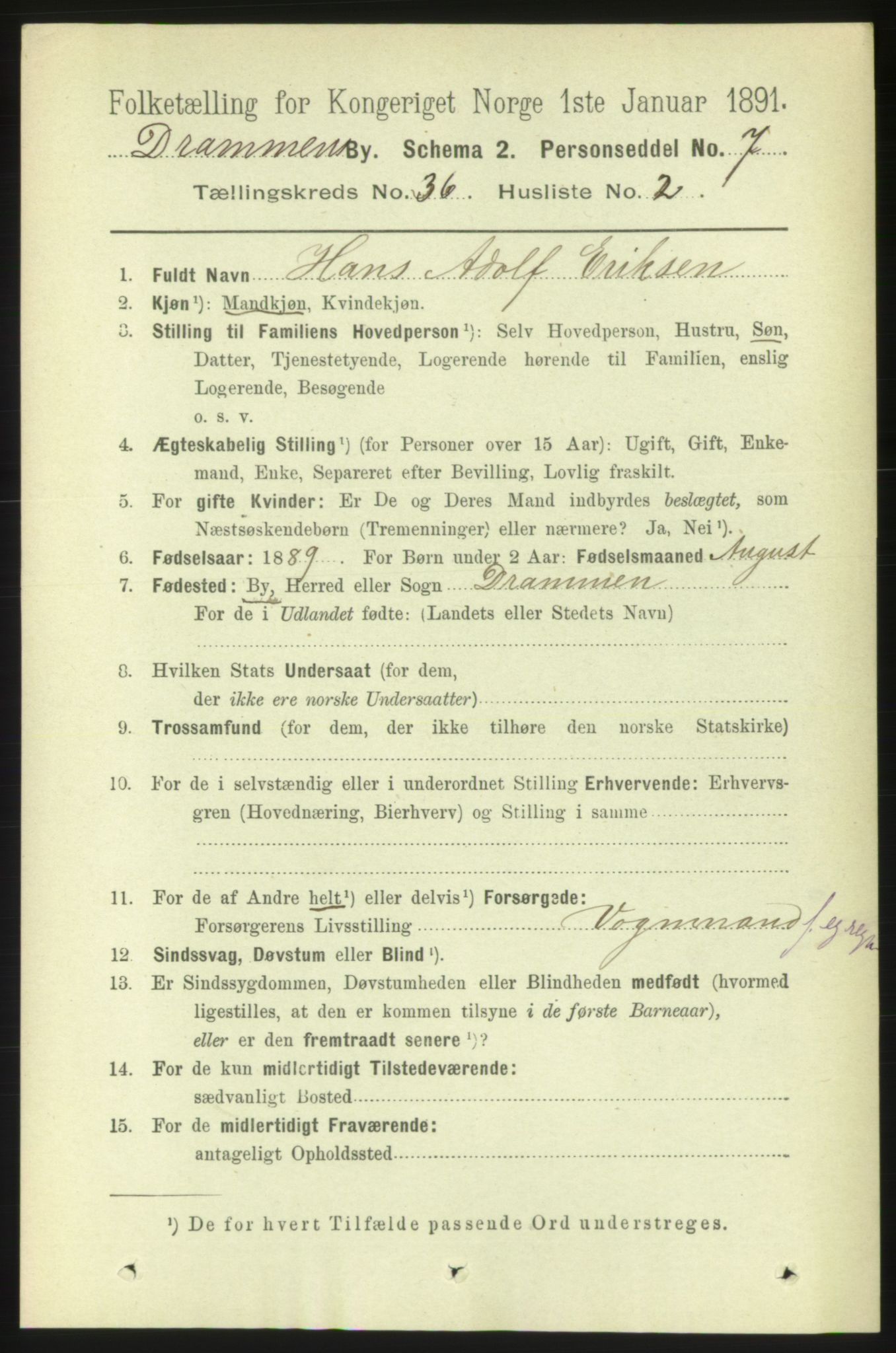 RA, 1891 census for 0602 Drammen, 1891, p. 22167