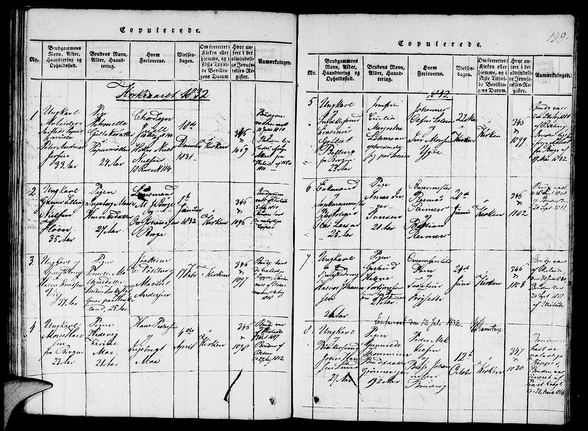 St. Jørgens hospital og Årstad sokneprestembete, AV/SAB-A-99934: Parish register (copy) no. A 1, 1816-1843, p. 199