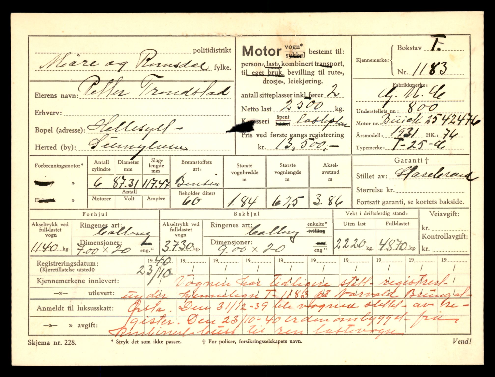 Møre og Romsdal vegkontor - Ålesund trafikkstasjon, AV/SAT-A-4099/F/Fe/L0011: Registreringskort for kjøretøy T 1170 - T 1289, 1927-1998, p. 359