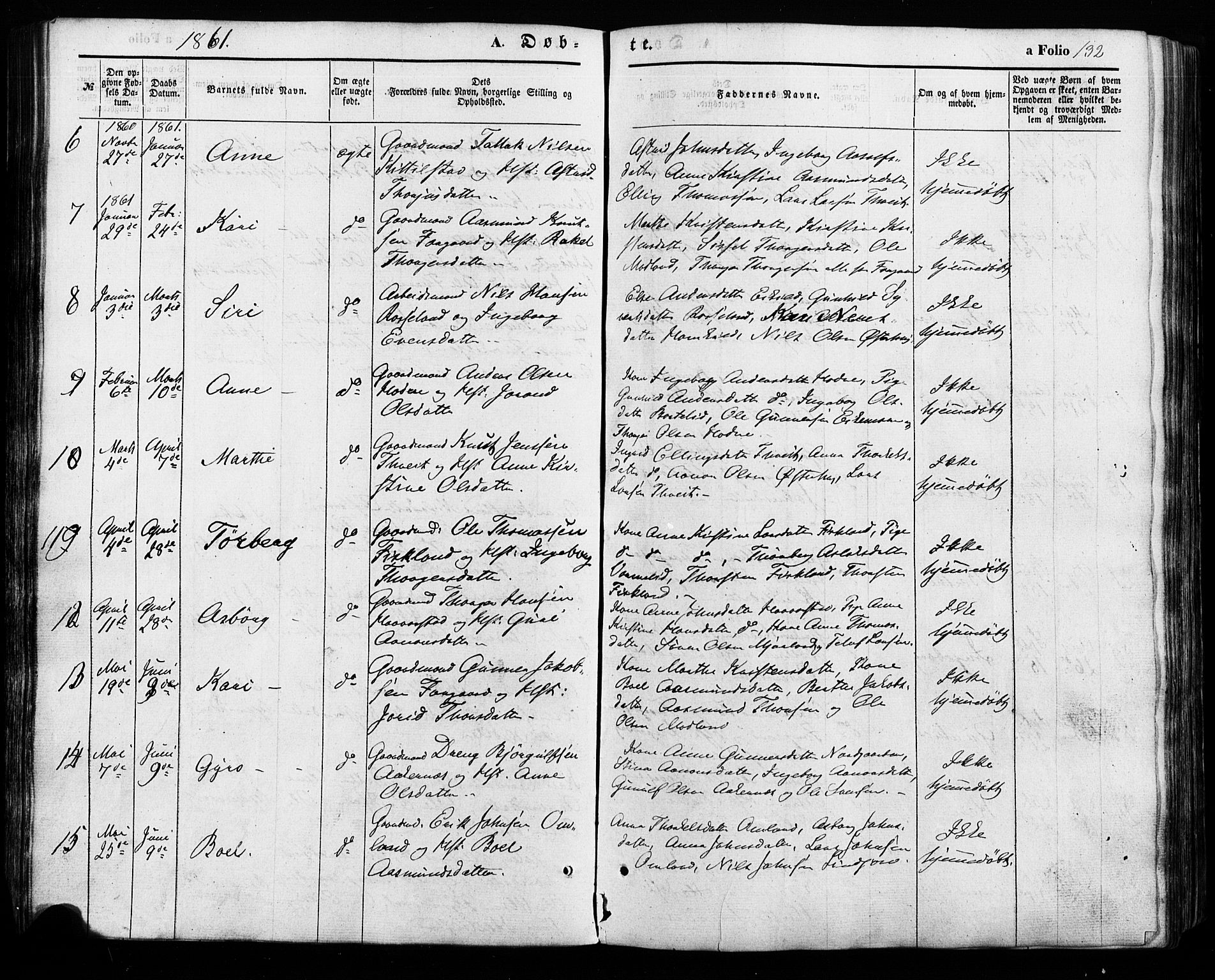 Åseral sokneprestkontor, SAK/1111-0051/F/Fa/L0002: Parish register (official) no. A 2, 1854-1884, p. 132