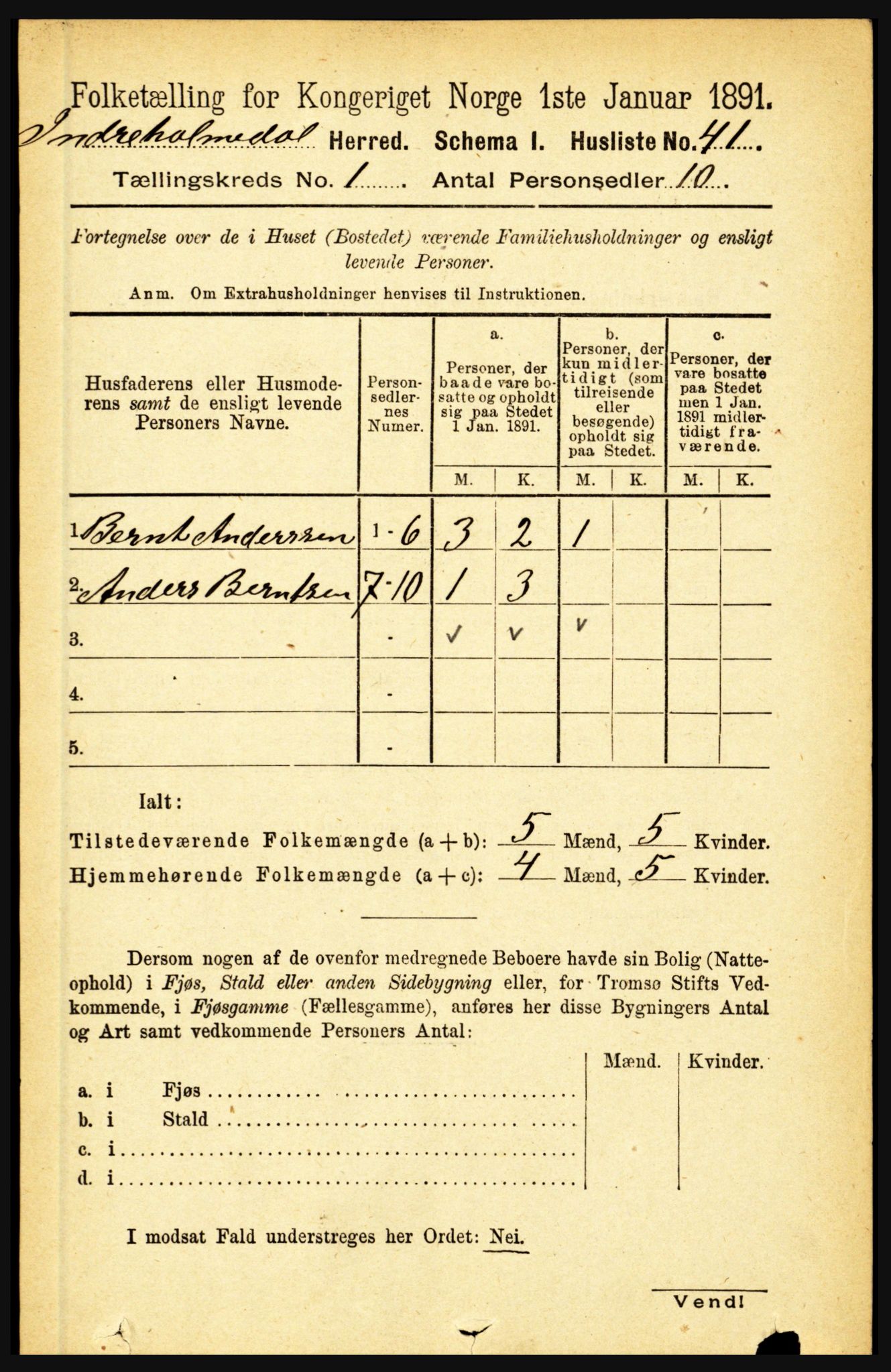 RA, 1891 census for 1430 Indre Holmedal, 1891, p. 73