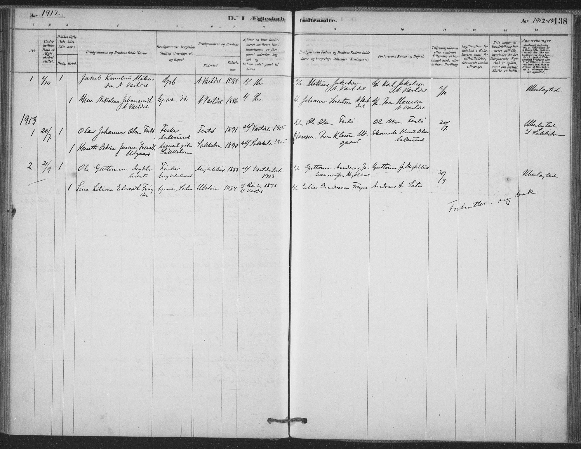 Ministerialprotokoller, klokkerbøker og fødselsregistre - Møre og Romsdal, AV/SAT-A-1454/514/L0199: Parish register (official) no. 514A01, 1878-1912, p. 138