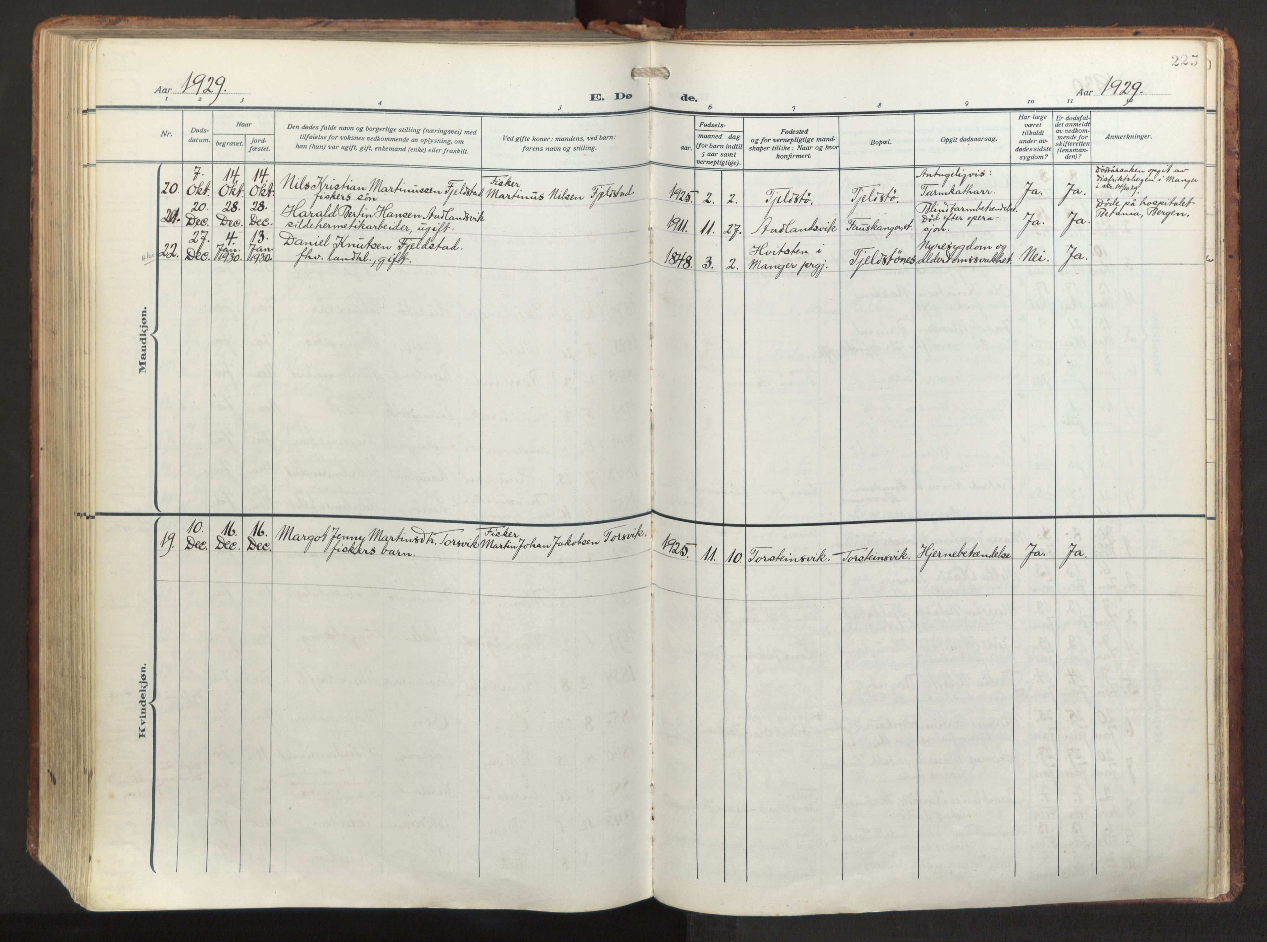 Herdla Sokneprestembete, AV/SAB-A-75701/H/Haa: Parish register (official) no. A 6, 1918-1933, p. 225