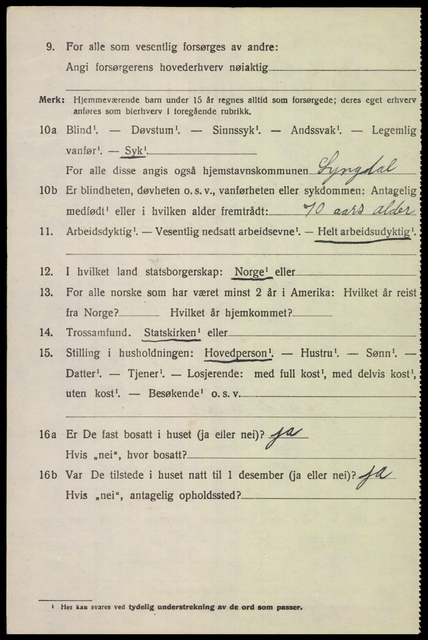 SAK, 1920 census for Lyngdal, 1920, p. 5346