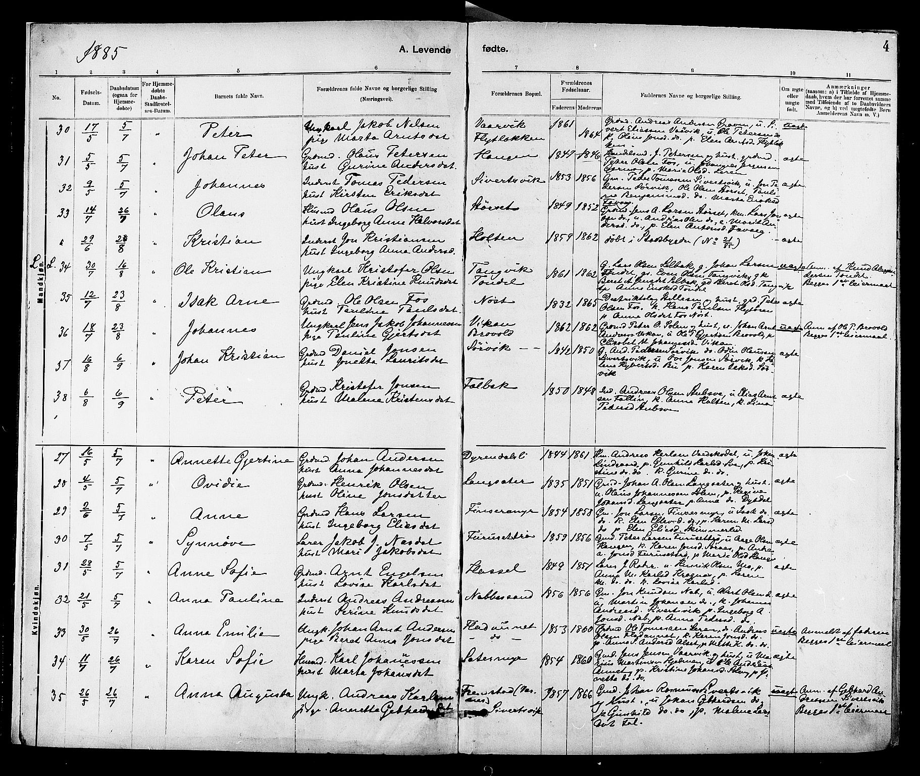 Ministerialprotokoller, klokkerbøker og fødselsregistre - Sør-Trøndelag, AV/SAT-A-1456/647/L0634: Parish register (official) no. 647A01, 1885-1896, p. 4