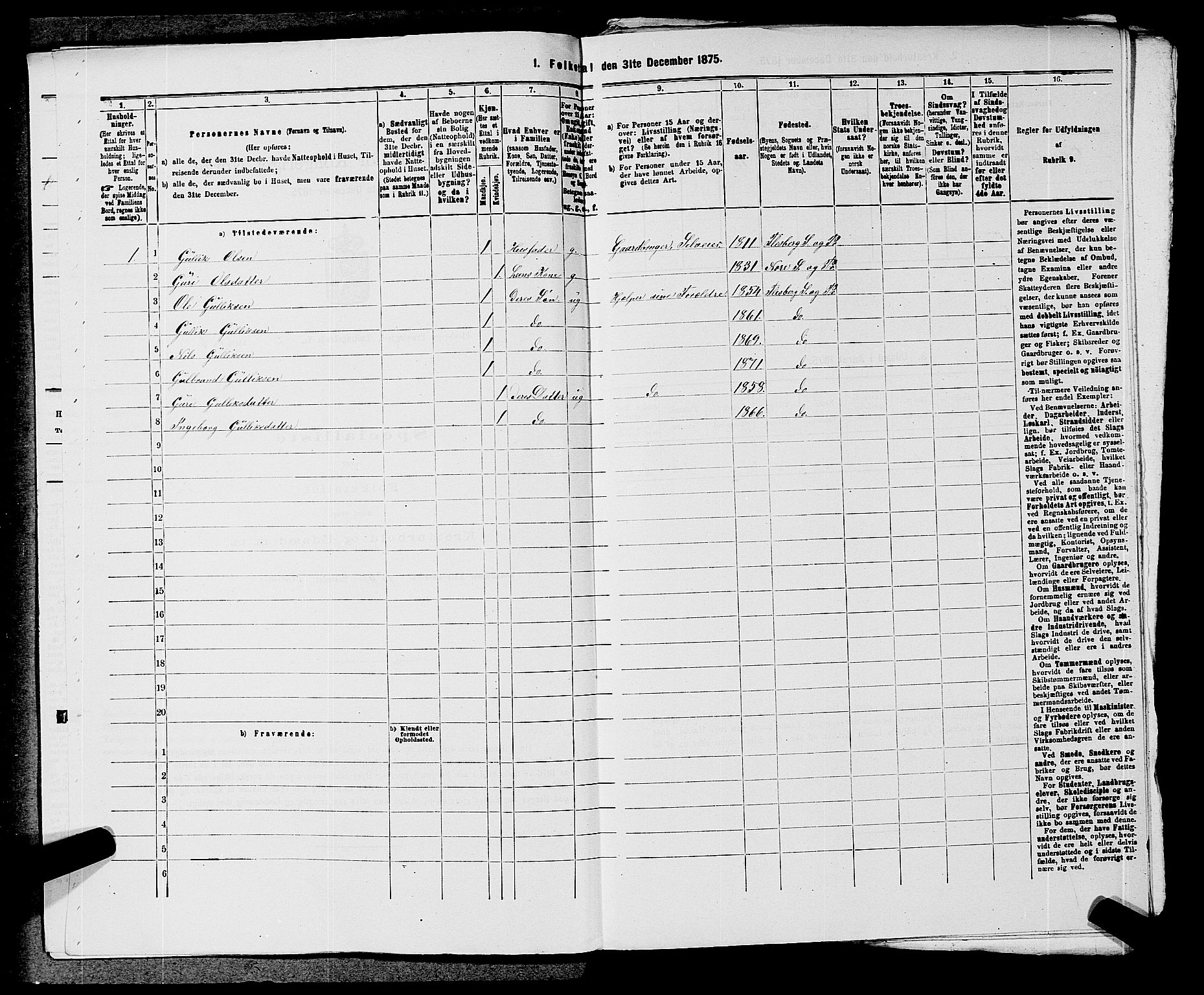 SAKO, 1875 census for 0631P Flesberg, 1875, p. 471