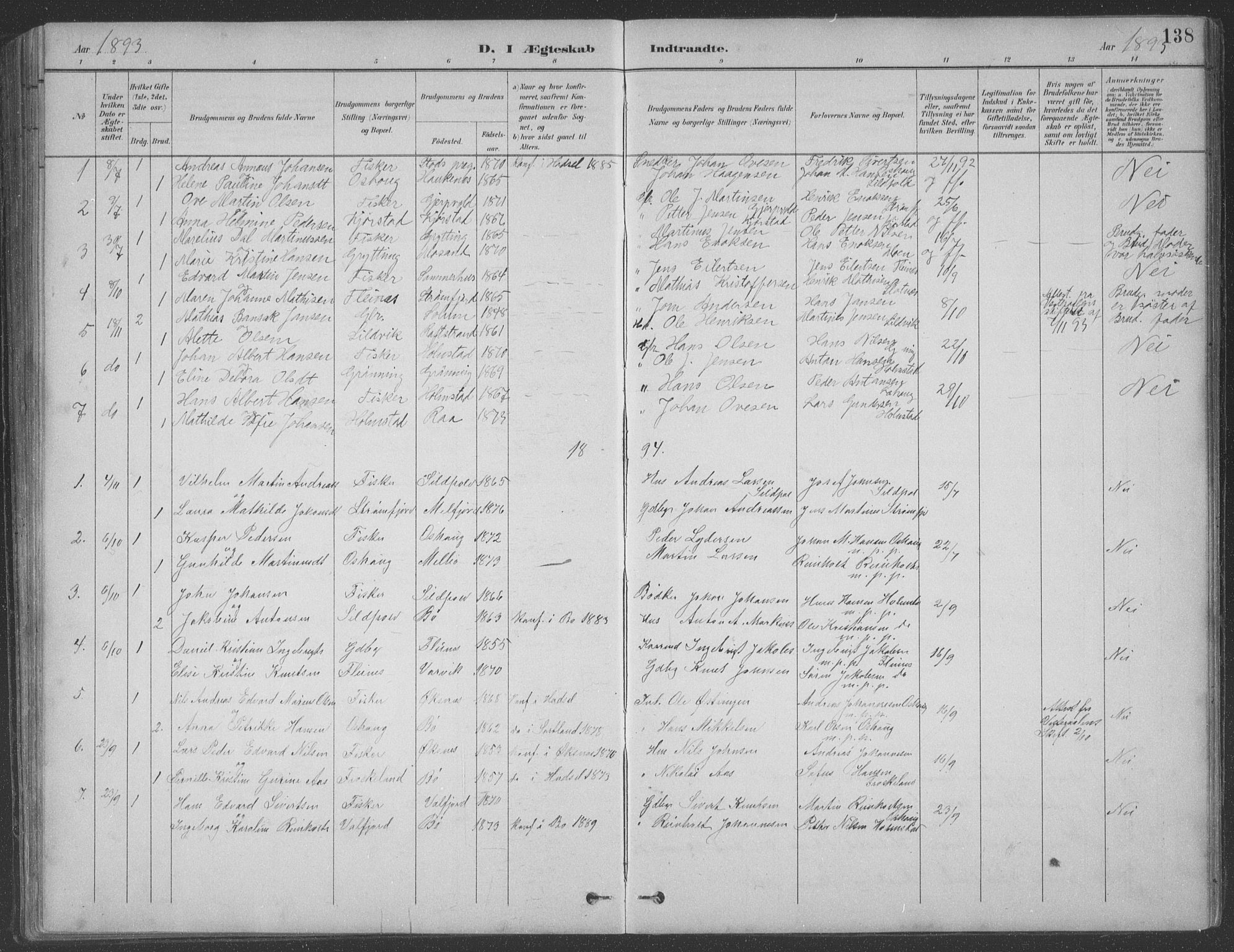 Ministerialprotokoller, klokkerbøker og fødselsregistre - Nordland, AV/SAT-A-1459/890/L1290: Parish register (copy) no. 890C01, 1882-1911, p. 138