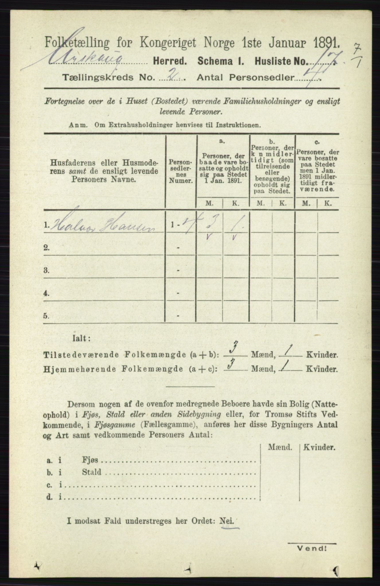 RA, 1891 census for 0224 Aurskog, 1891, p. 179
